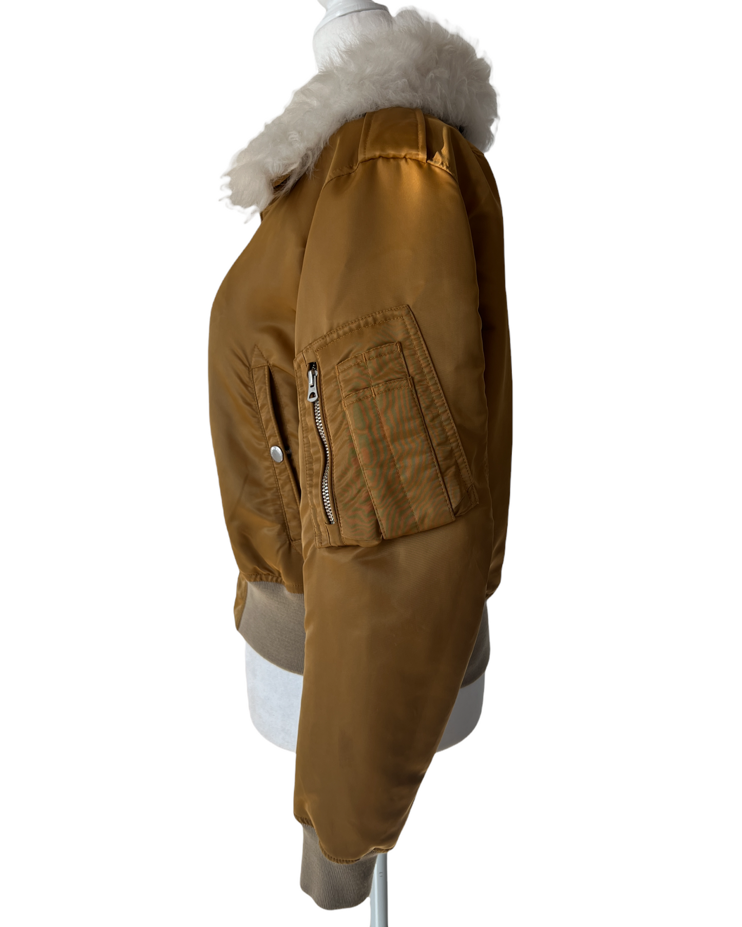Fur Collar Bomber Jacket  - XS