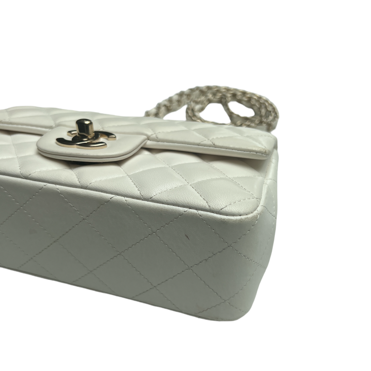 2021 White Leather Classic Mini Flap