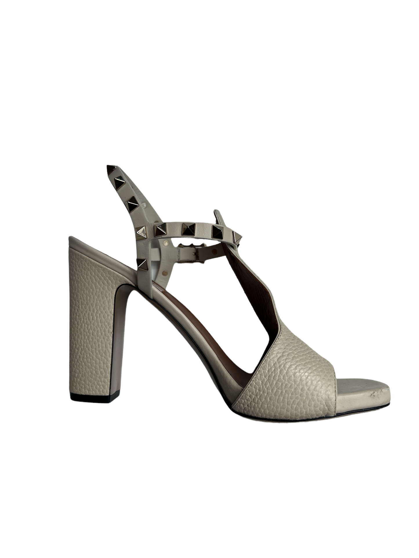 Cream Leather Rockstud Sandals - 8