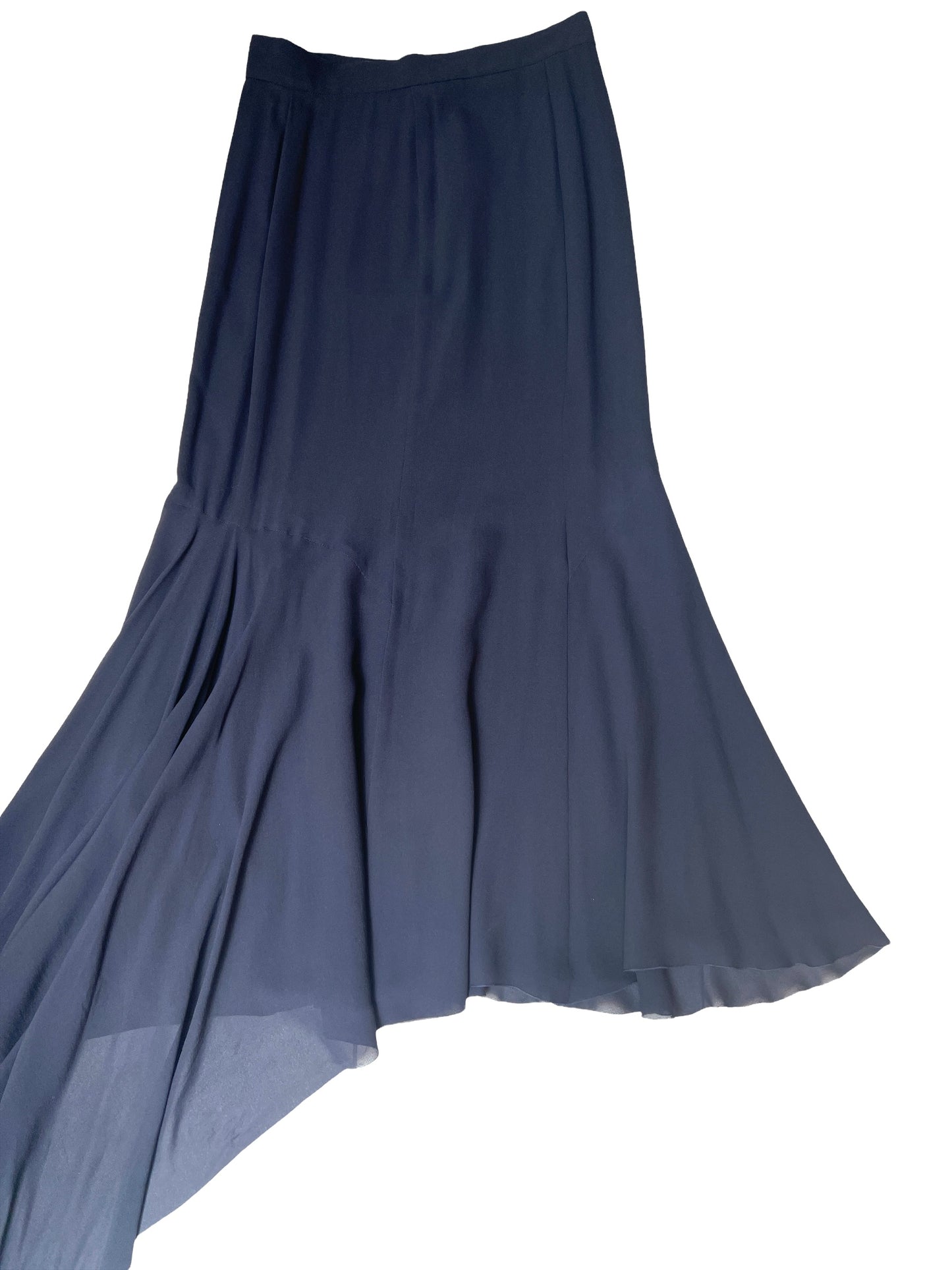 Navy Silk Long Skirt - L