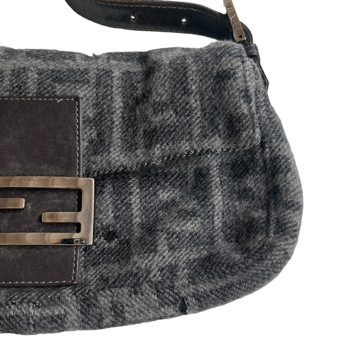 Grey Wool Baguette Bag