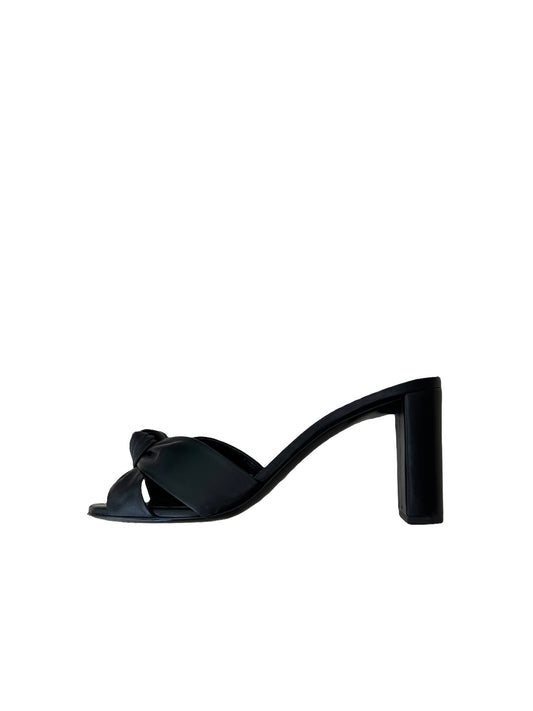 Bianca Heeled Black Leather Mules - 10.5