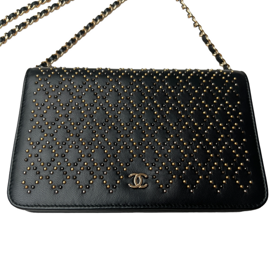 Studded Black Wallet on Chain