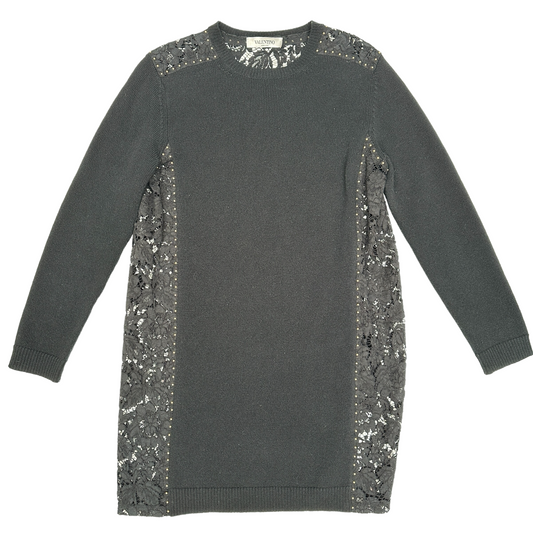 Black Dress with Lace & Studs - M