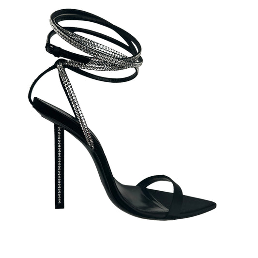 Black Satin & Crystals Heels - 8