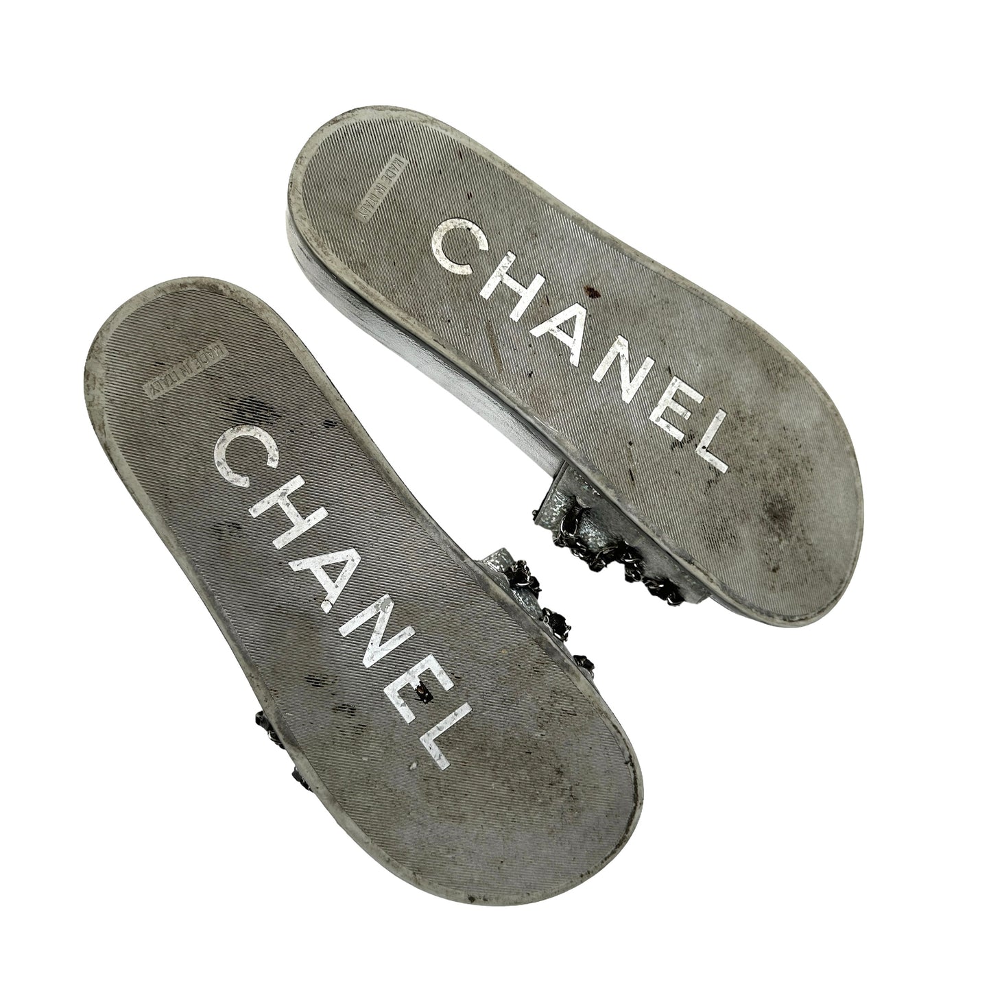 Silver Logo Leather Slides - 8