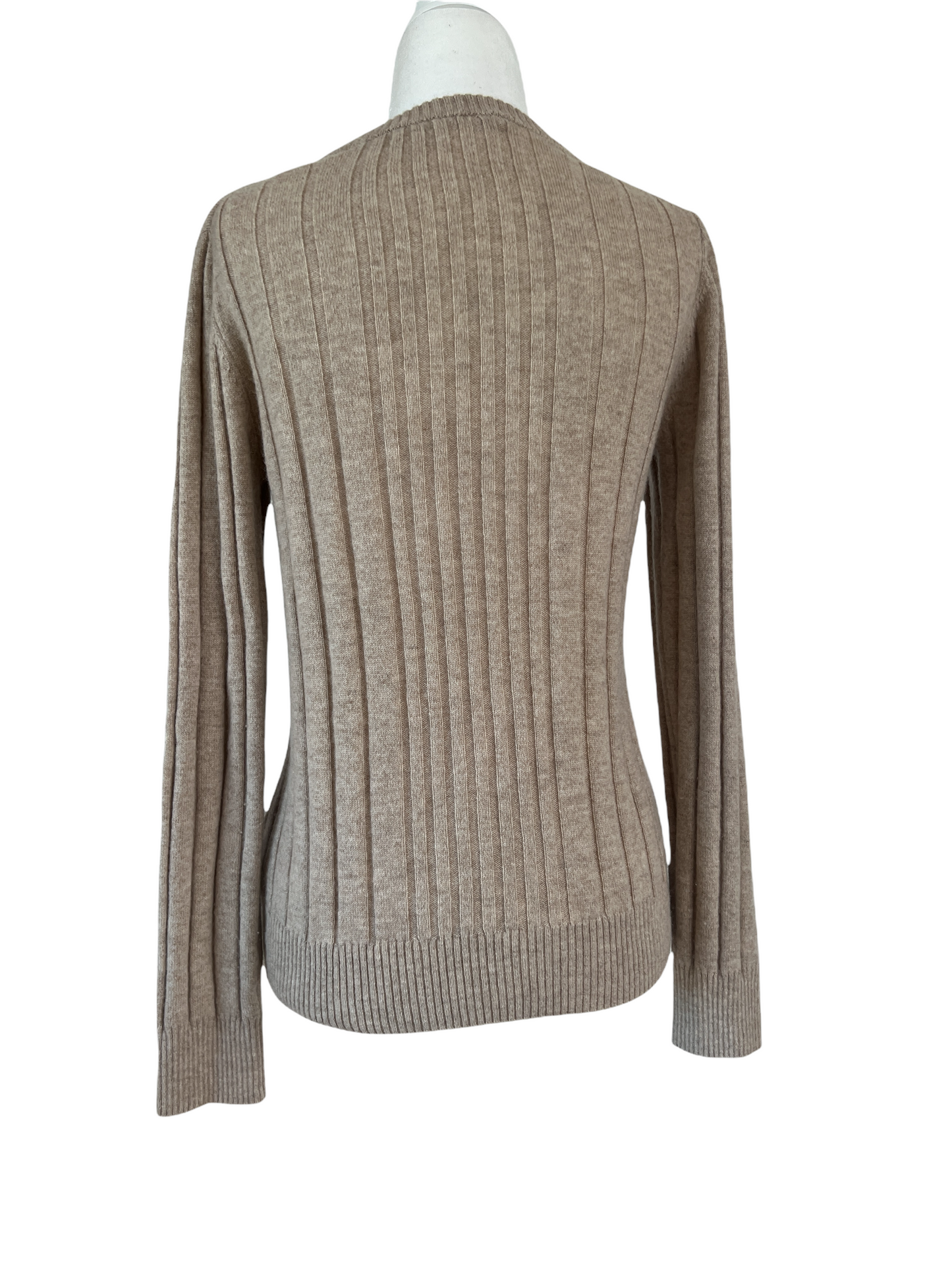Beige Ribbed Cashmere Crewneck Sweater - S