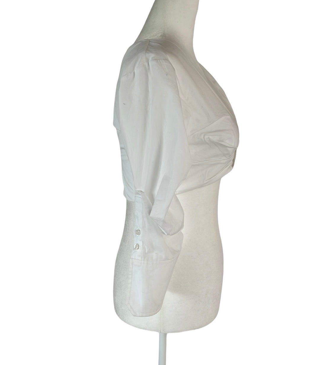 White Cotton Cropped Top - 0