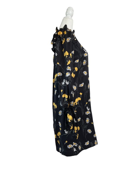 Black Dress with Faux Pearl Details - 2