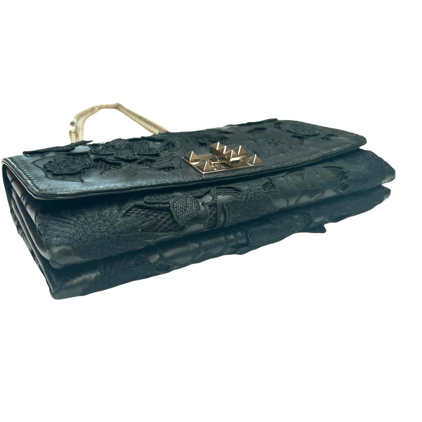 Black Lace Perforated Leather Clutch