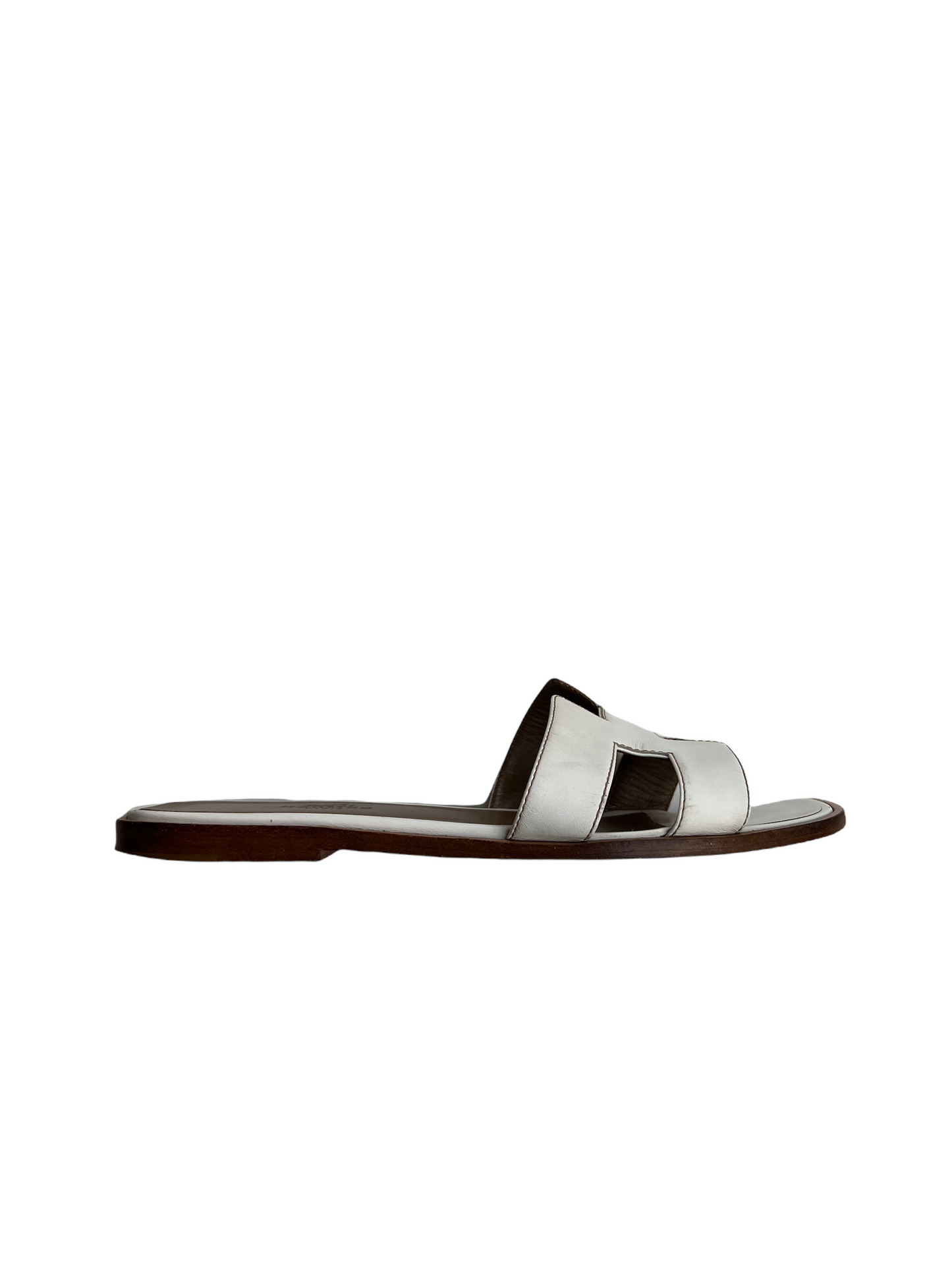 White Leather Oran Slides - 6.5
