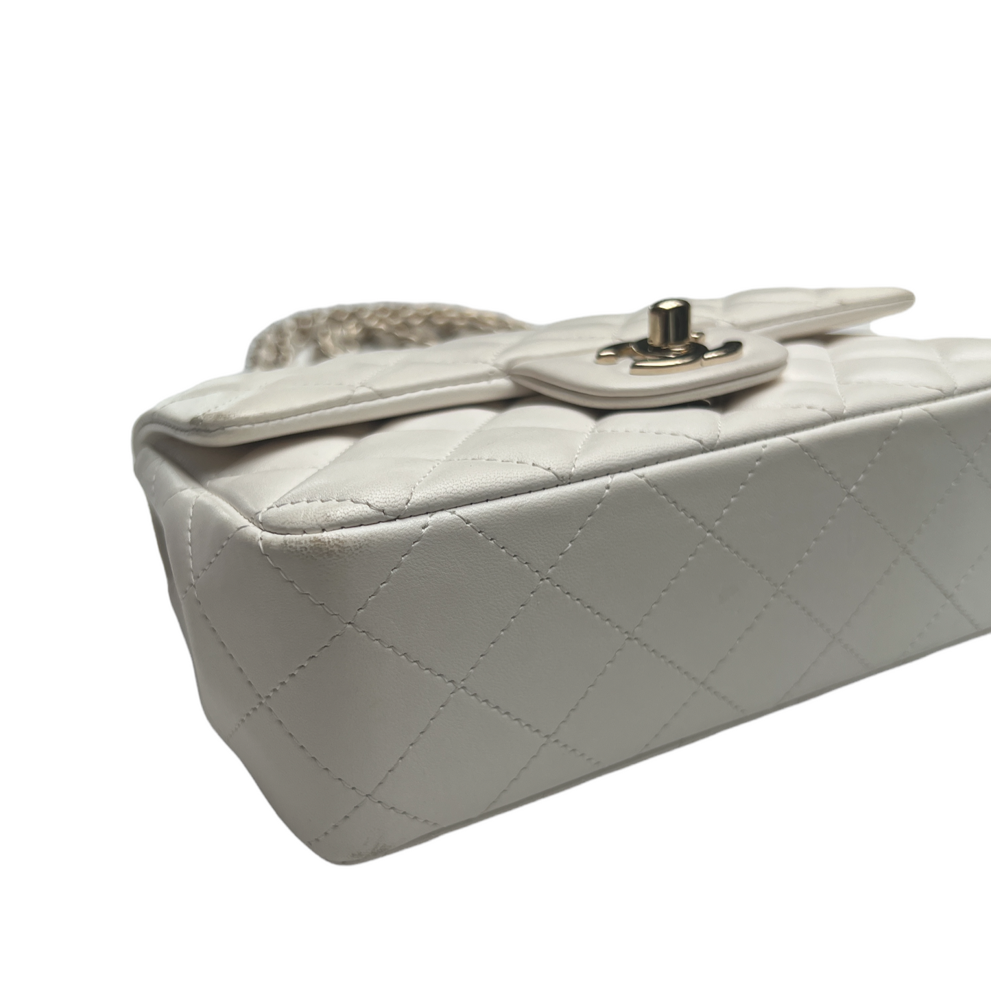 2021 White Leather Classic Mini Flap