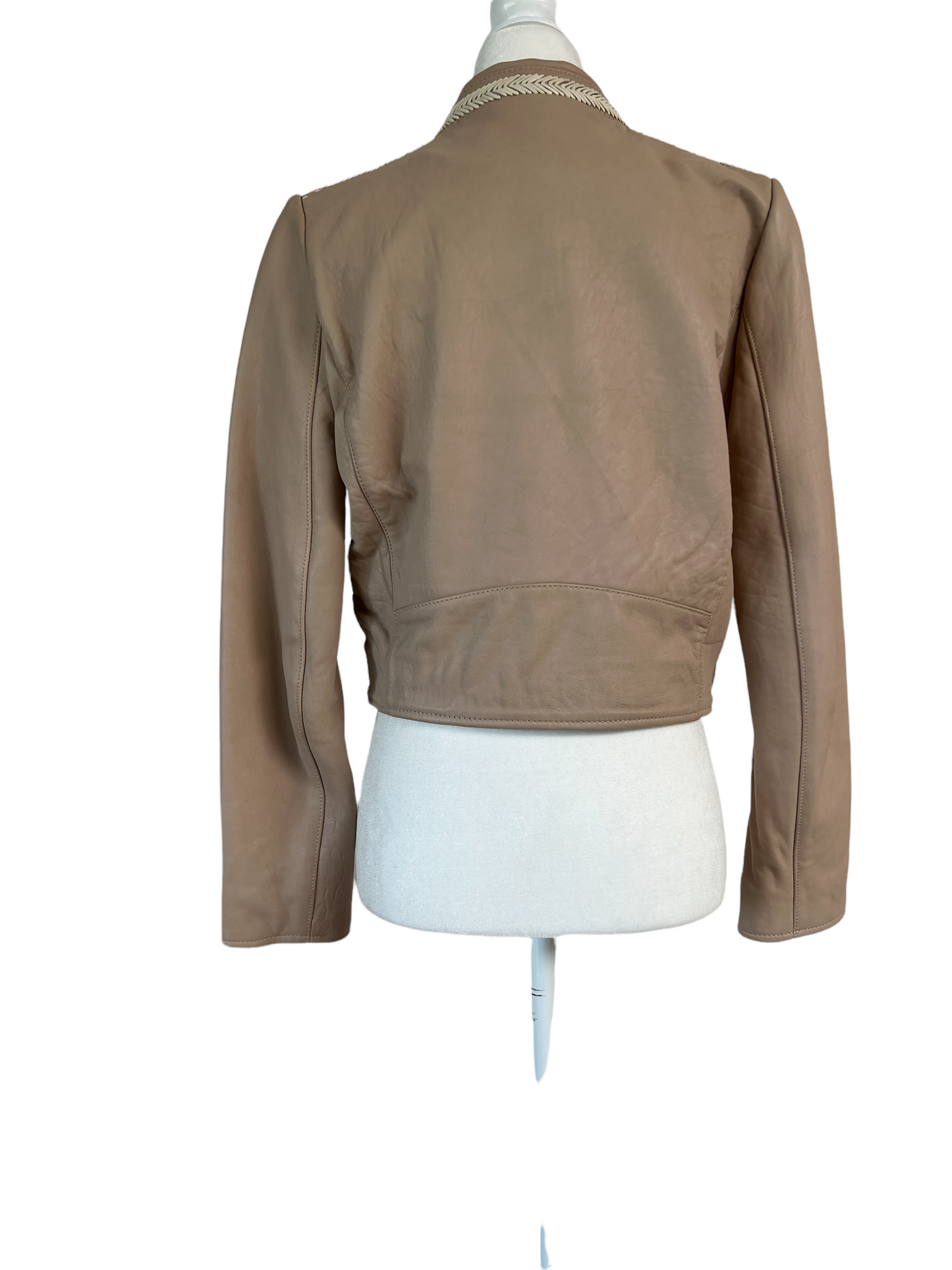 Cream Moto Leather Jacket - M