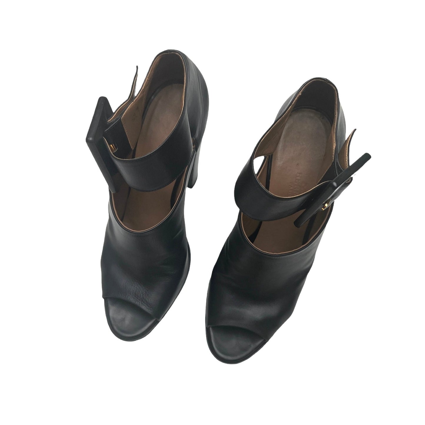 Black Leather Sandals with Buckles - 7.5
