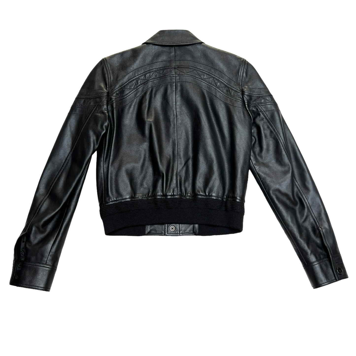 2018 Black Leather Bomber Jacket - S