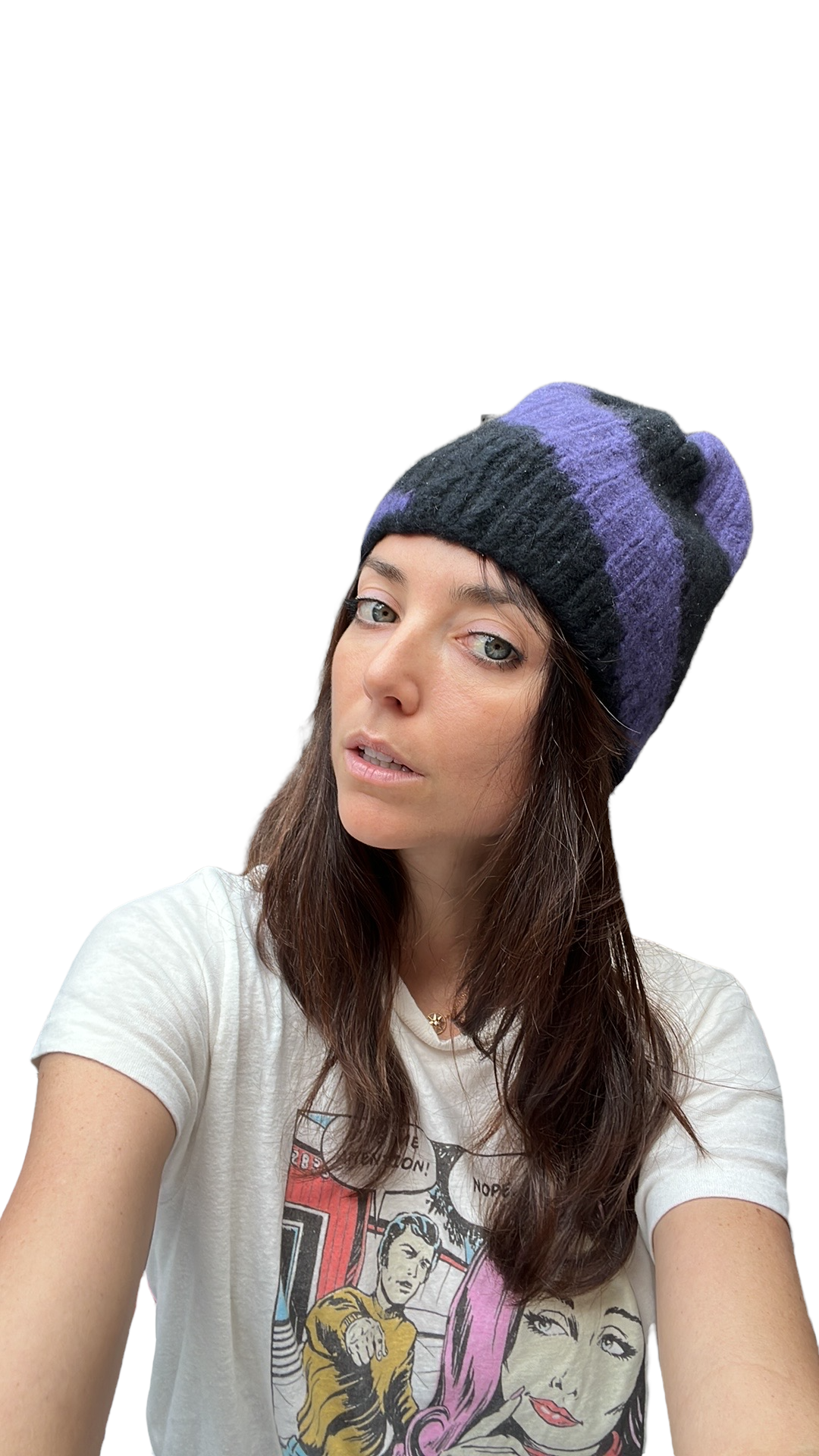 Purple and Black Cashmere Beanie - OS