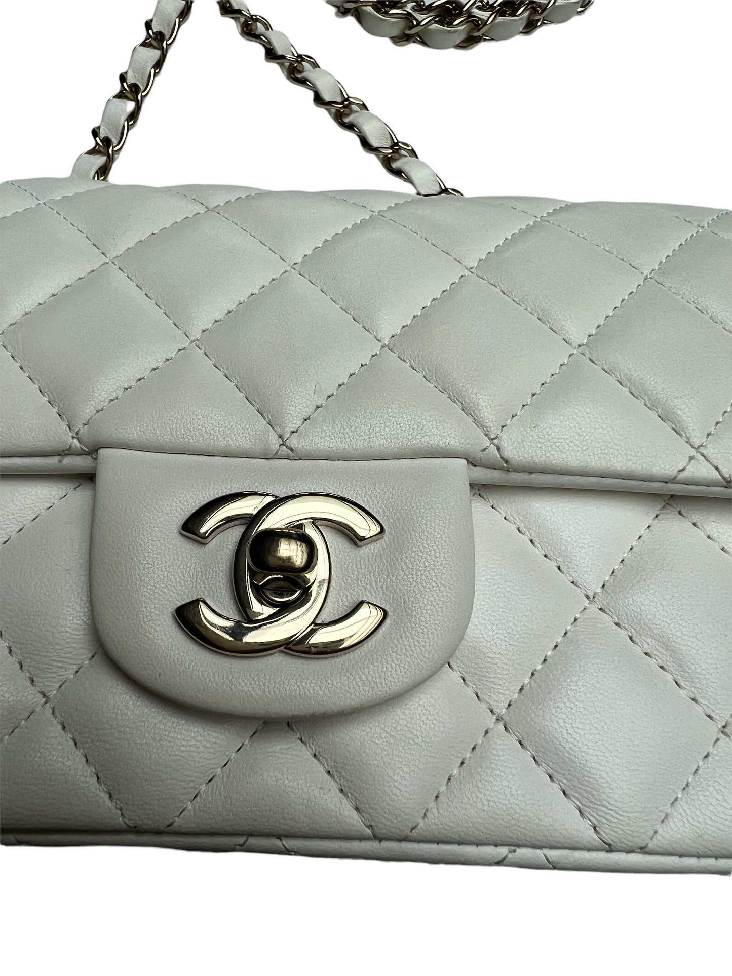 2021 White Leather Classic Mini Flap