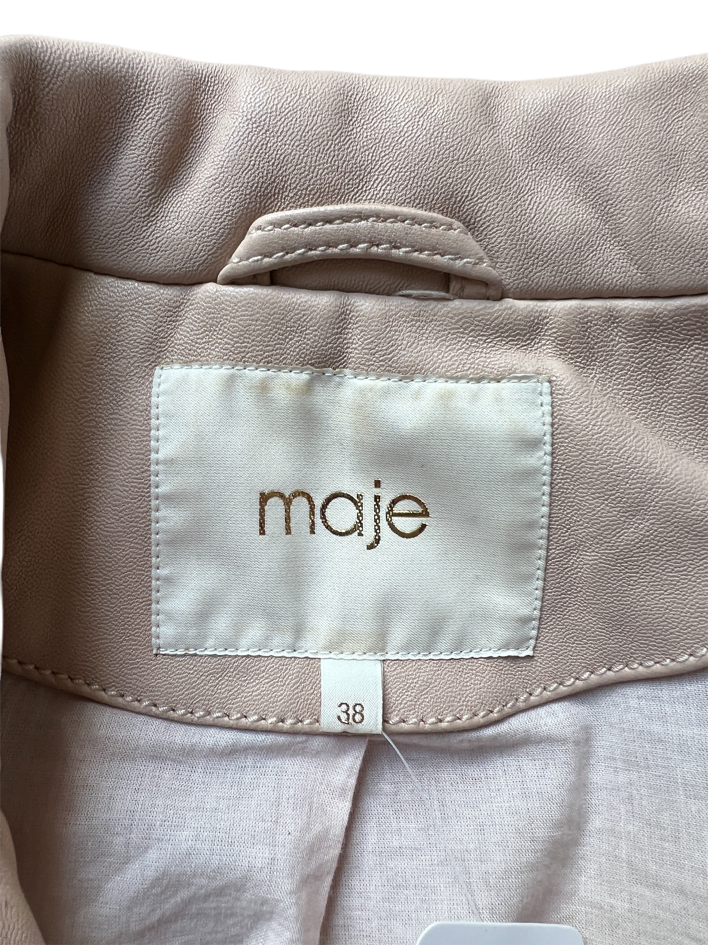 Cream Moto Leather Jacket - M