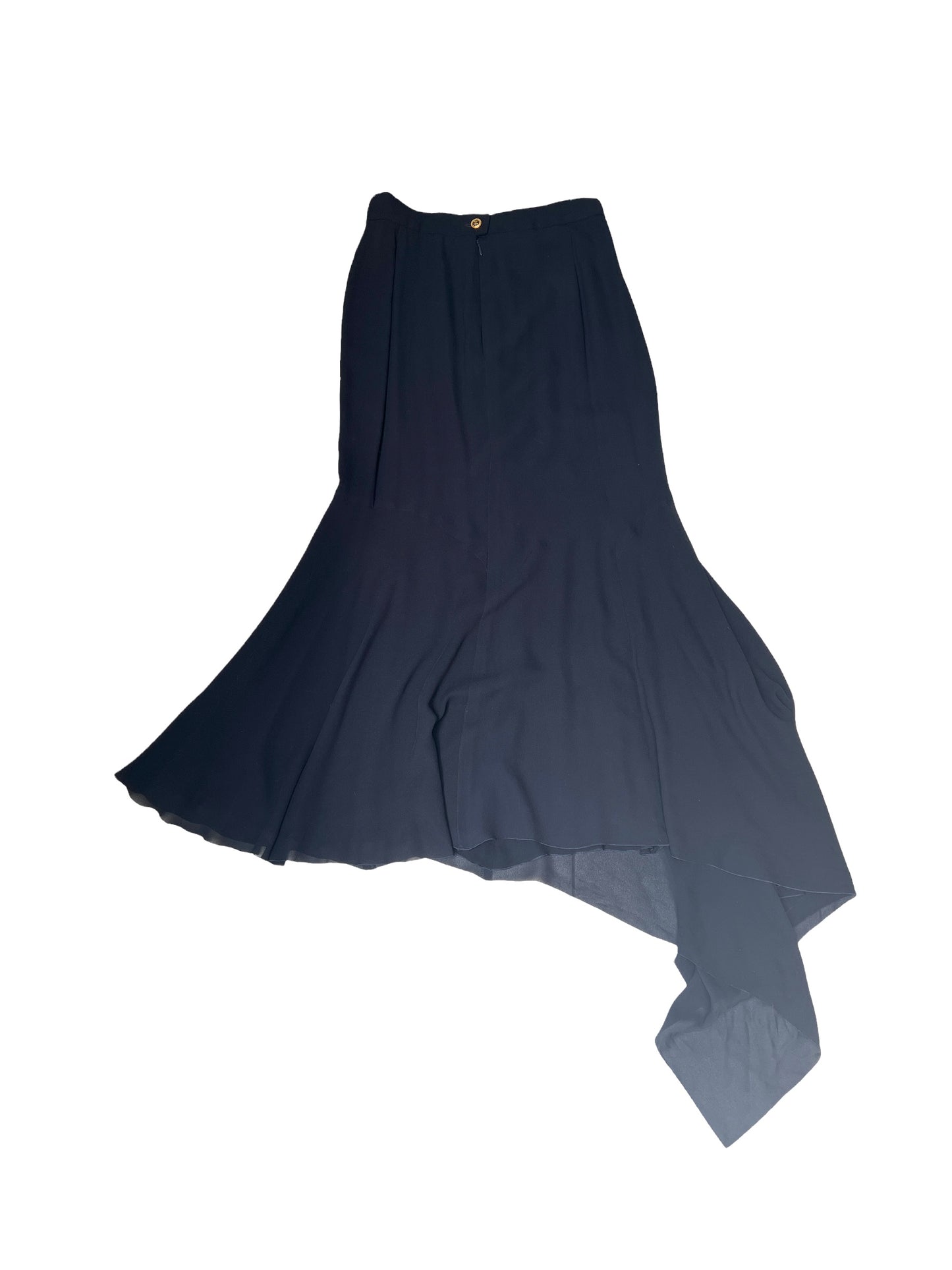 Navy Silk Long Skirt - L