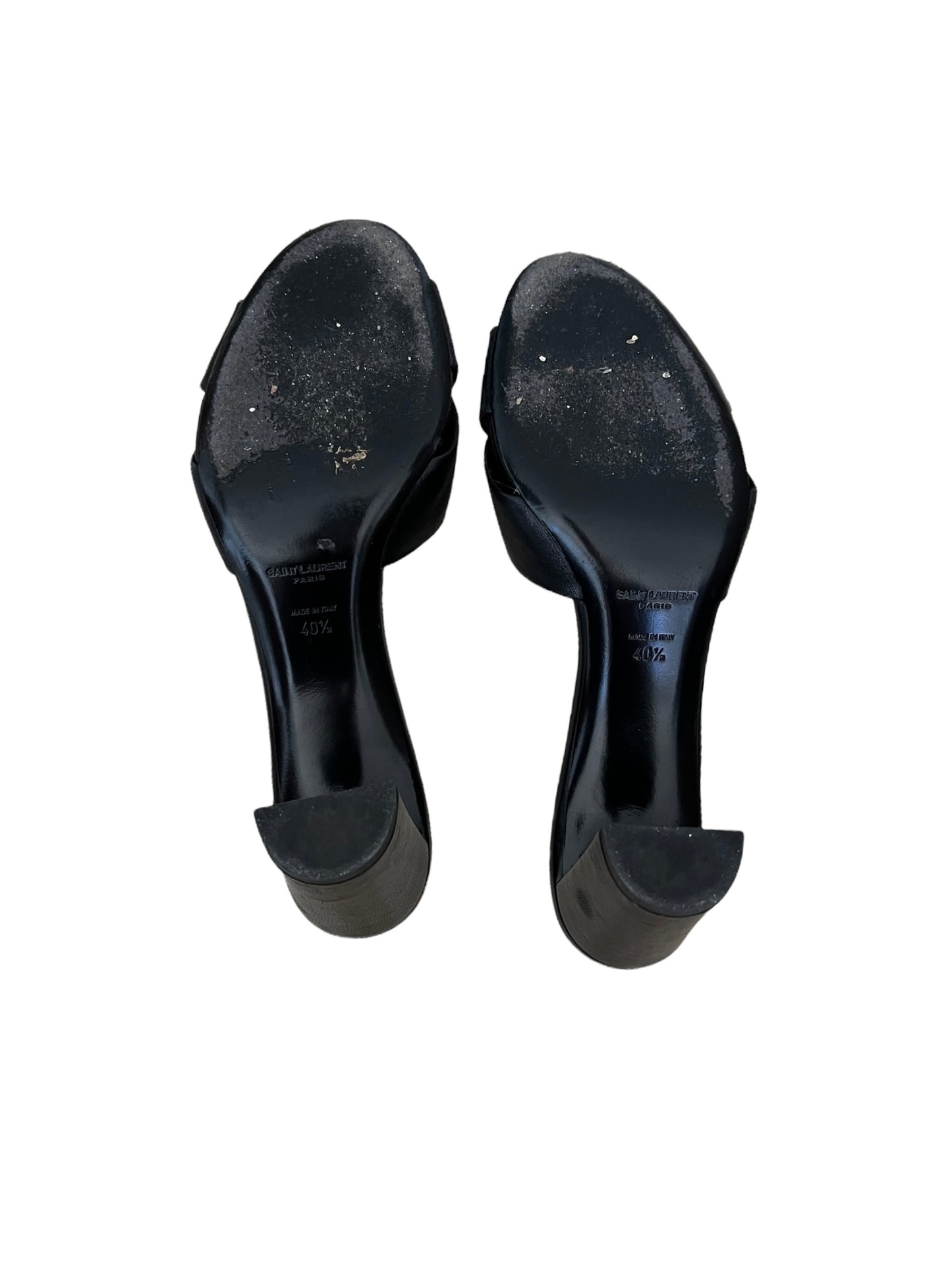 Bianca Heeled Black Leather Mules - 10.5