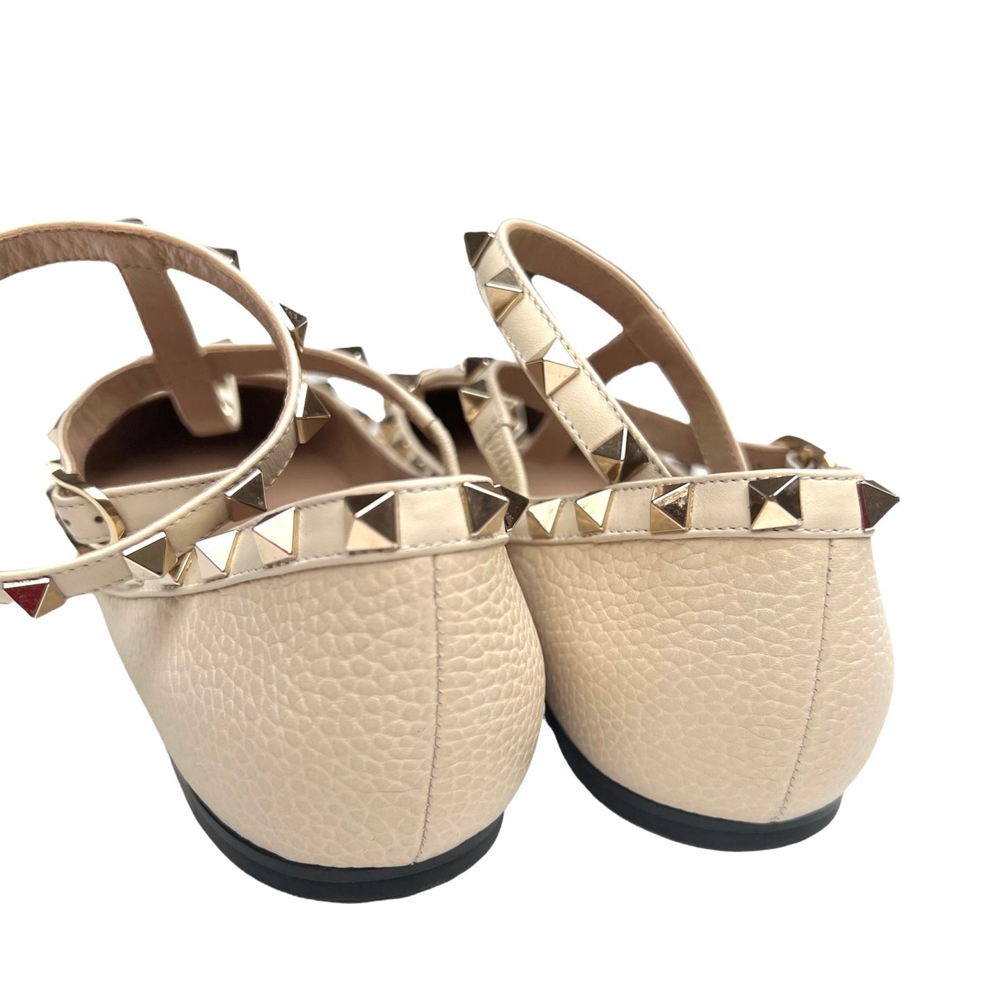 Rockstud Beige Leather Flats - 10.5