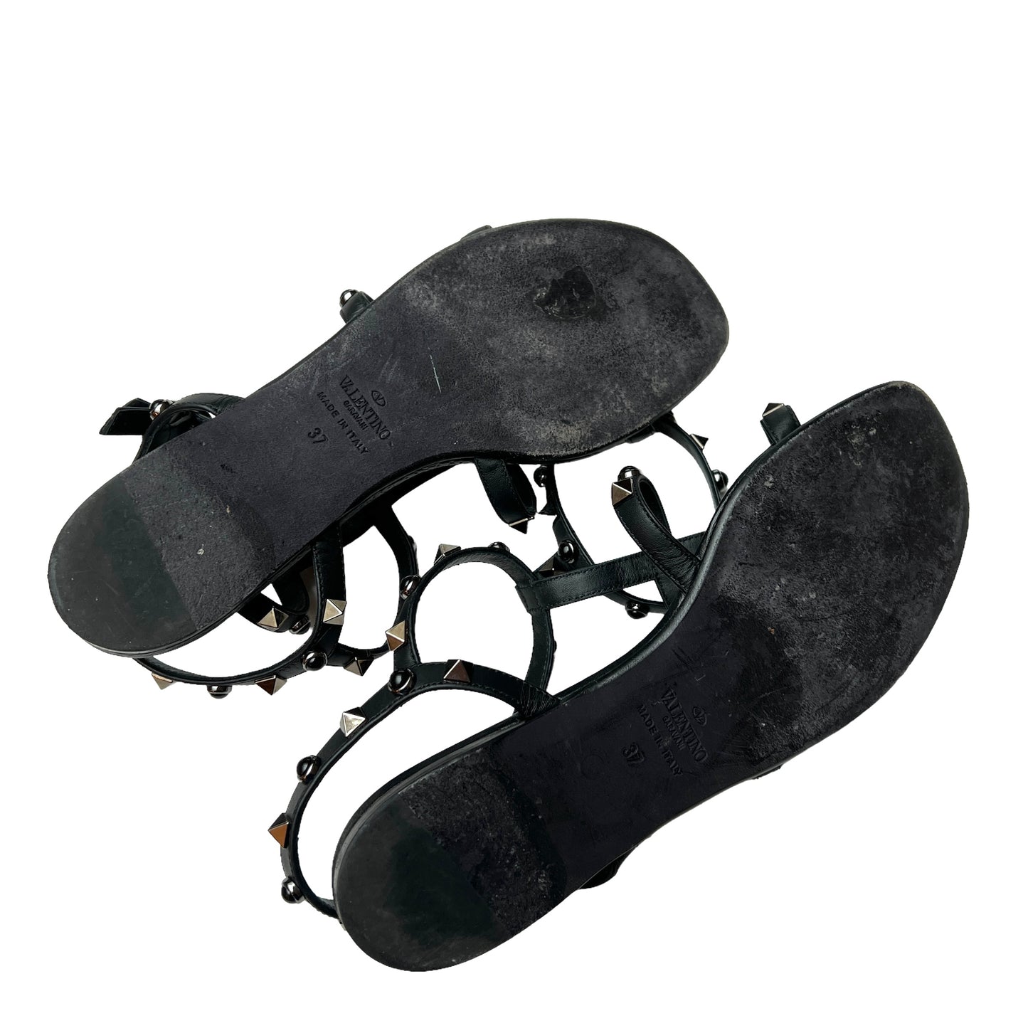 Rockstud Black Leather Sandals - 7