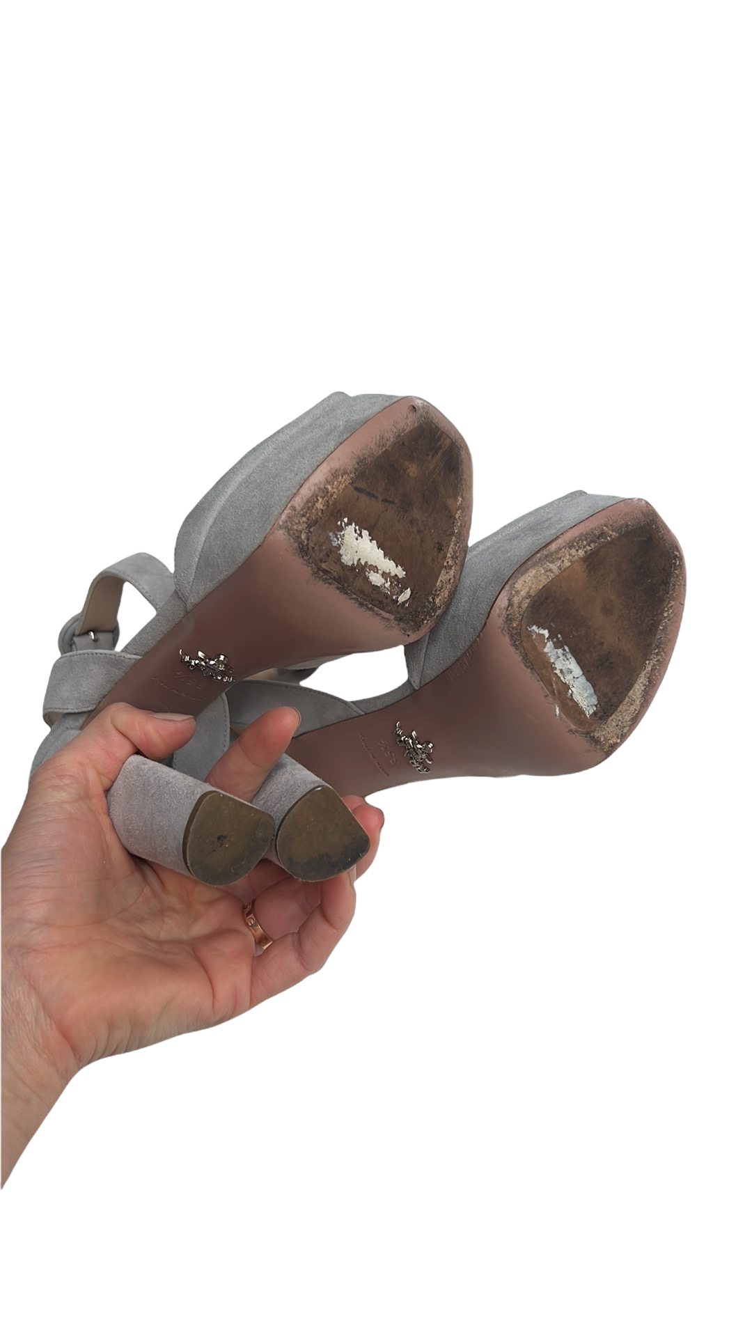 Pearl Grey Suede Platform Heels - 5.5