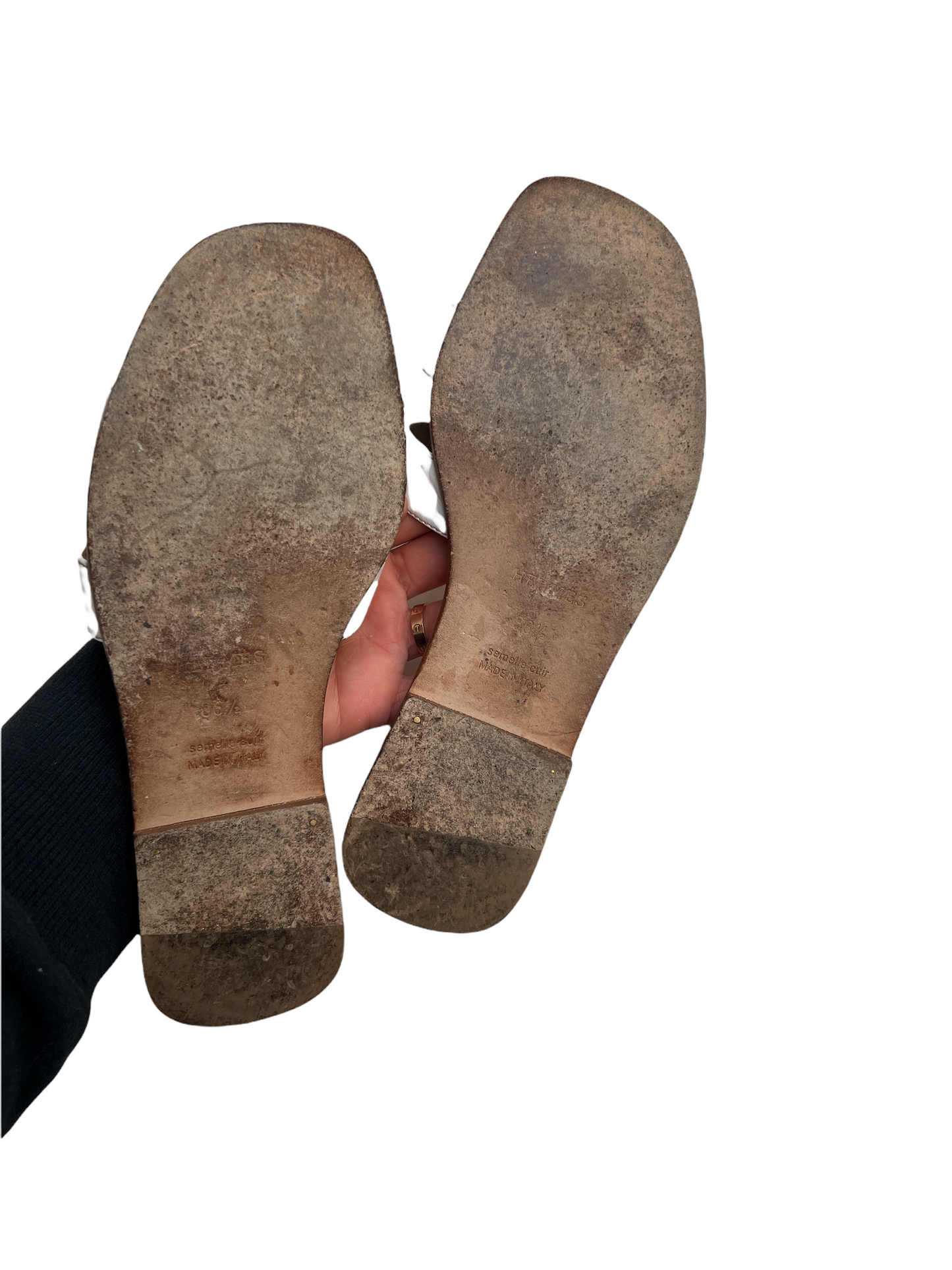 White Leather Oran Slides - 6.5