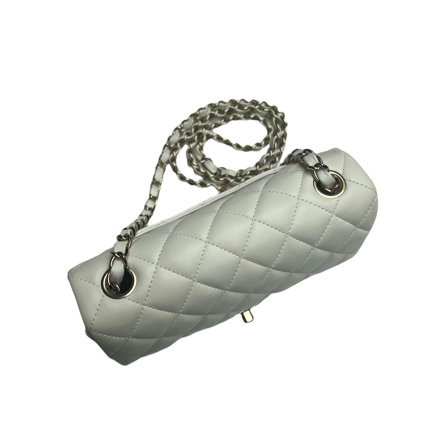2021 White Leather Classic Mini Flap