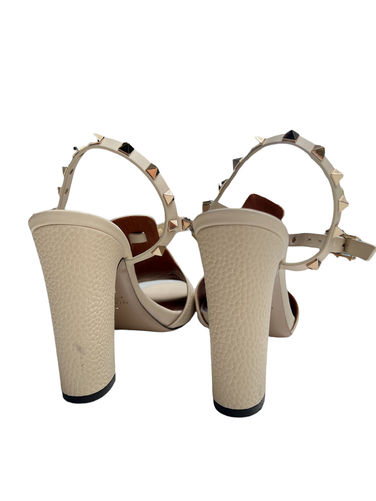 Cream Leather Rockstud Sandals - 8