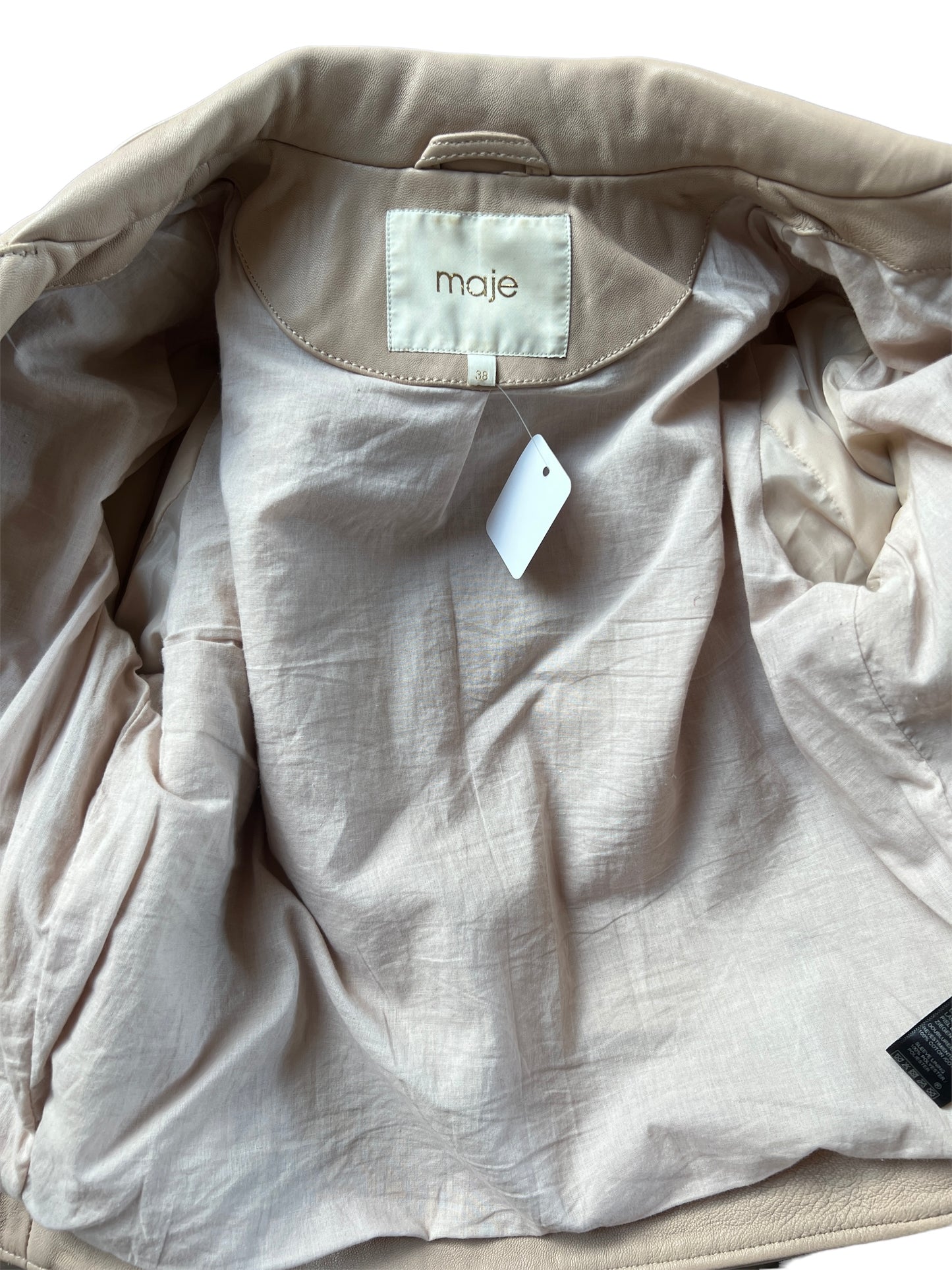 Cream Moto Leather Jacket - M