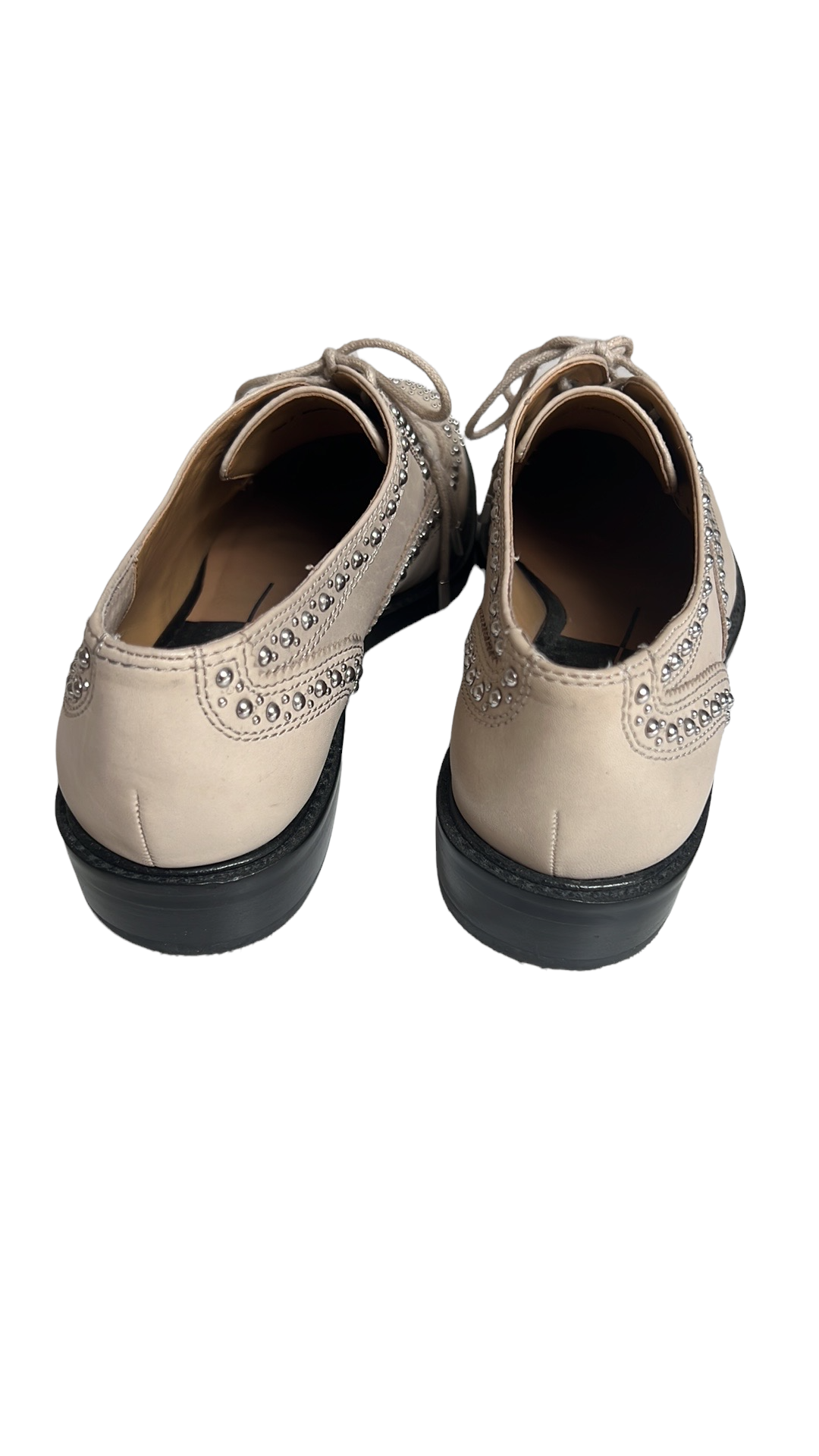 Cream Leather Shoes with Studs - 7