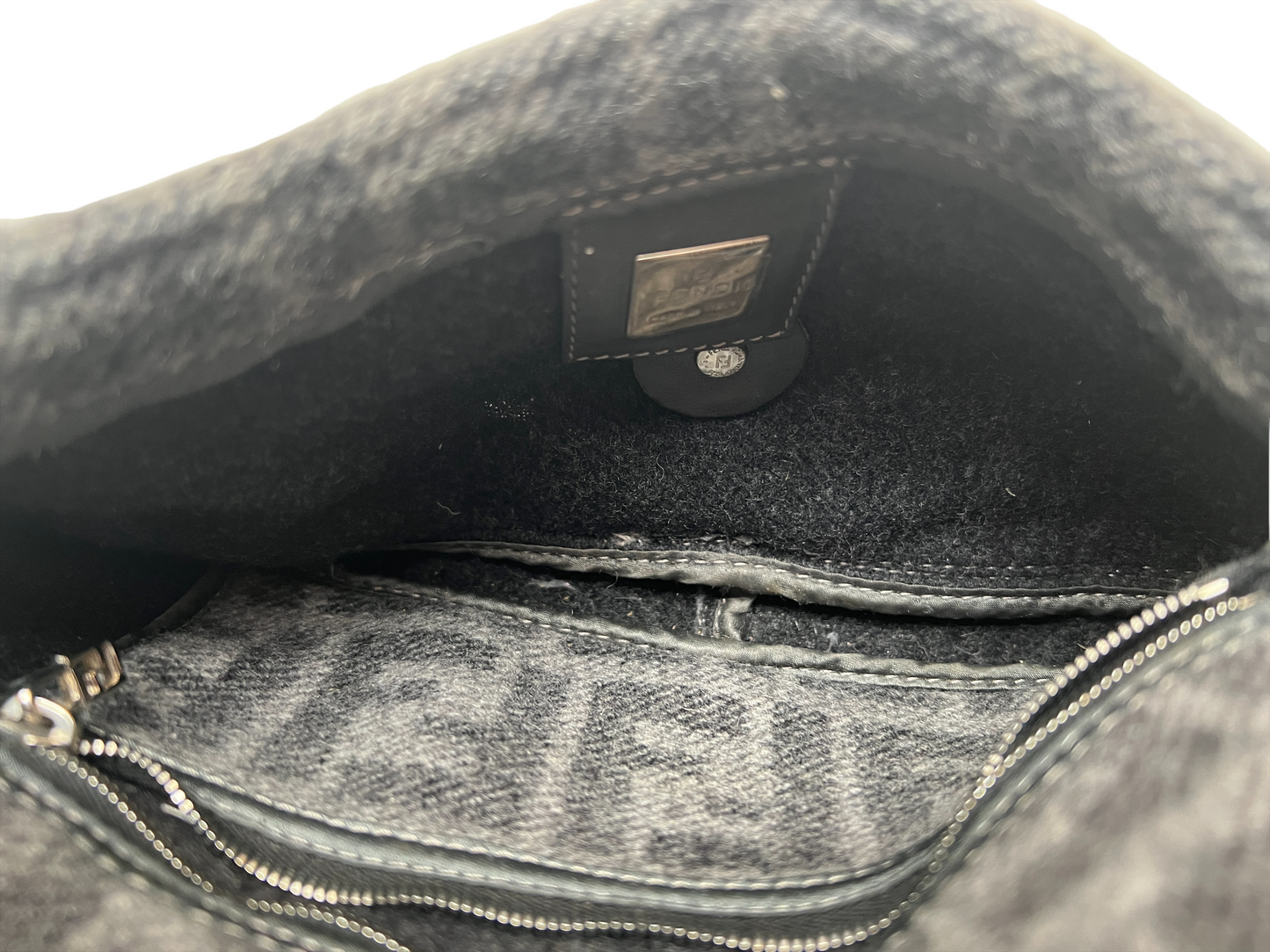 Grey Wool Baguette Bag
