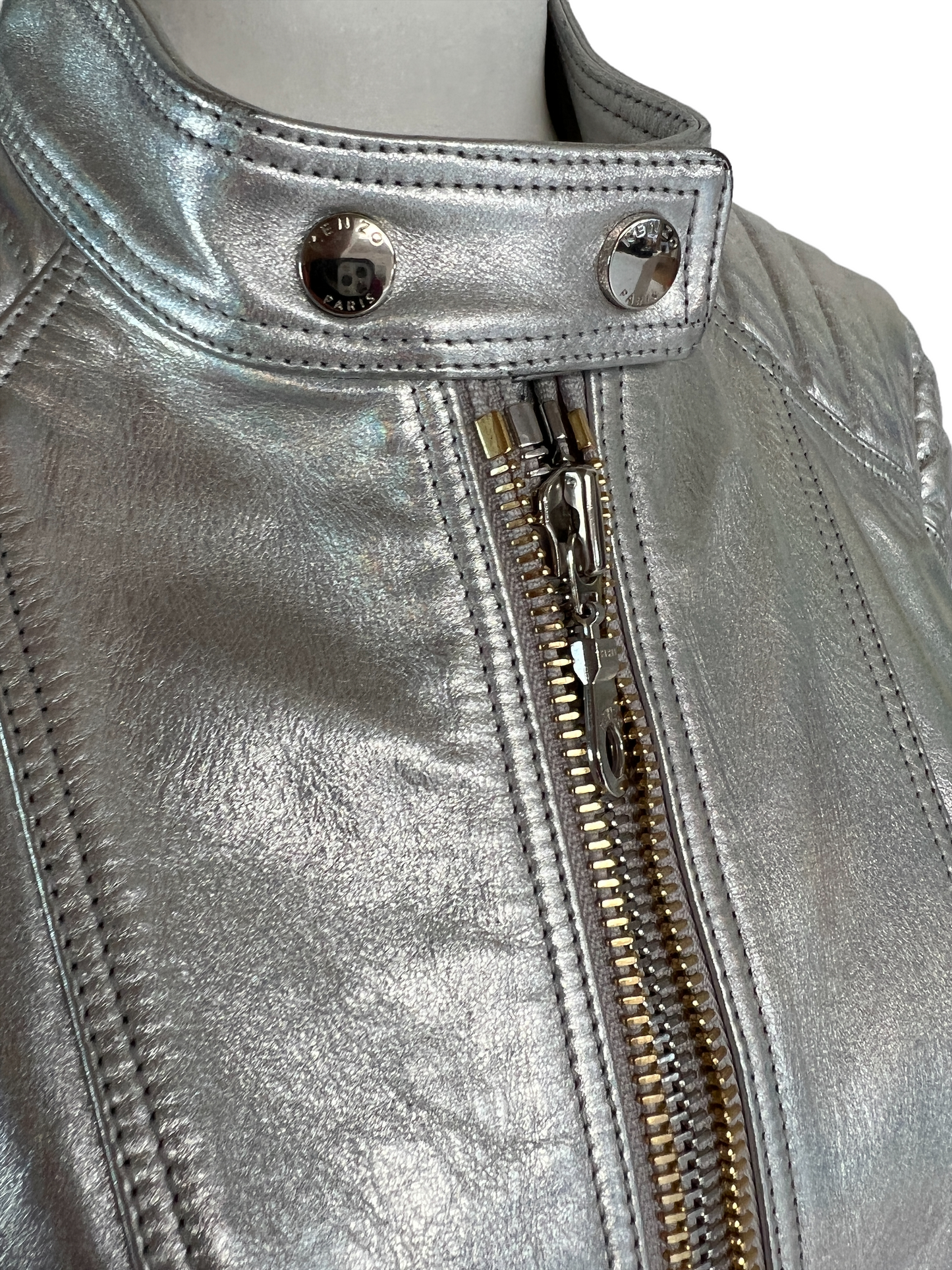 Silver Leather Jacket - S