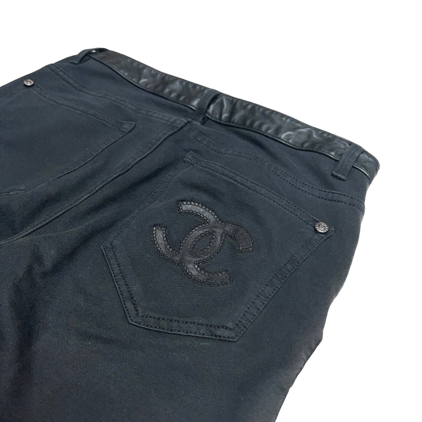 Black Pants with Leather Details - 34