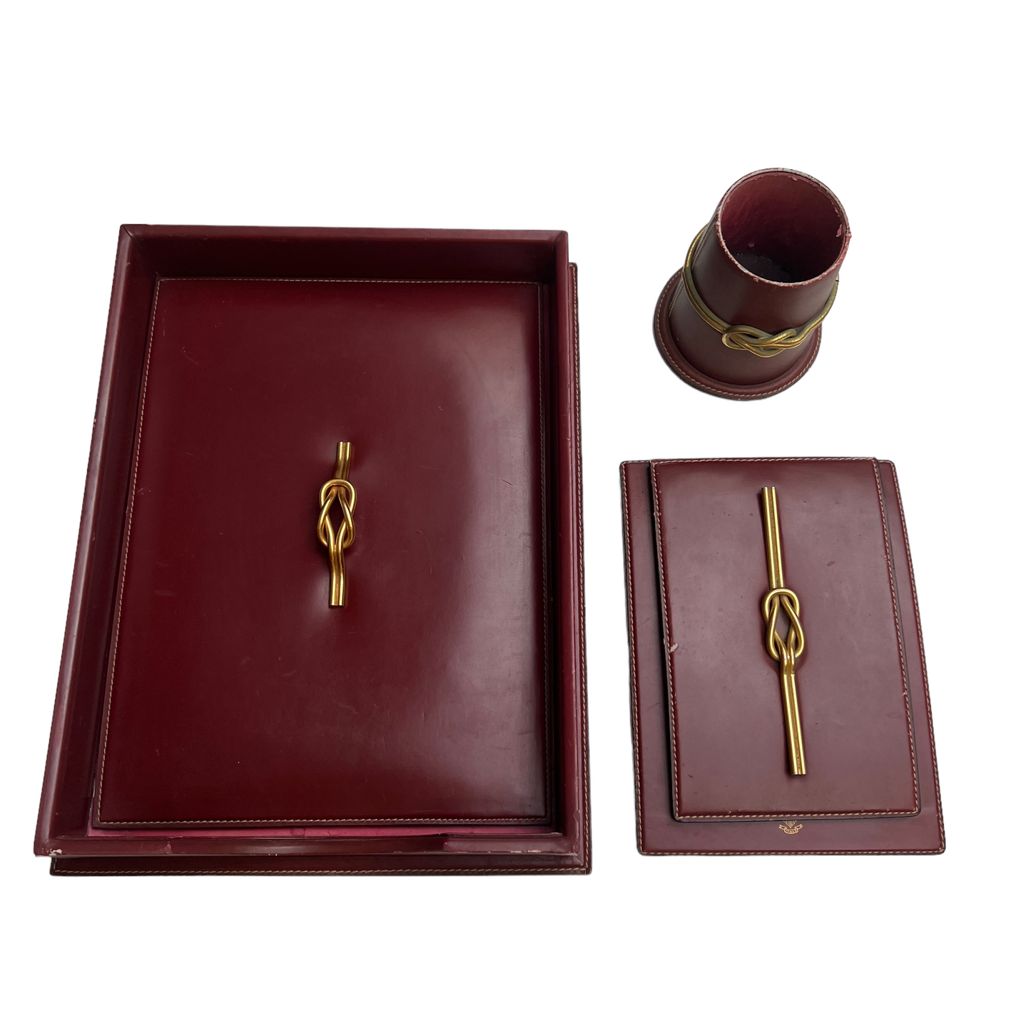 Vintage Burgundy Leather Writing Set