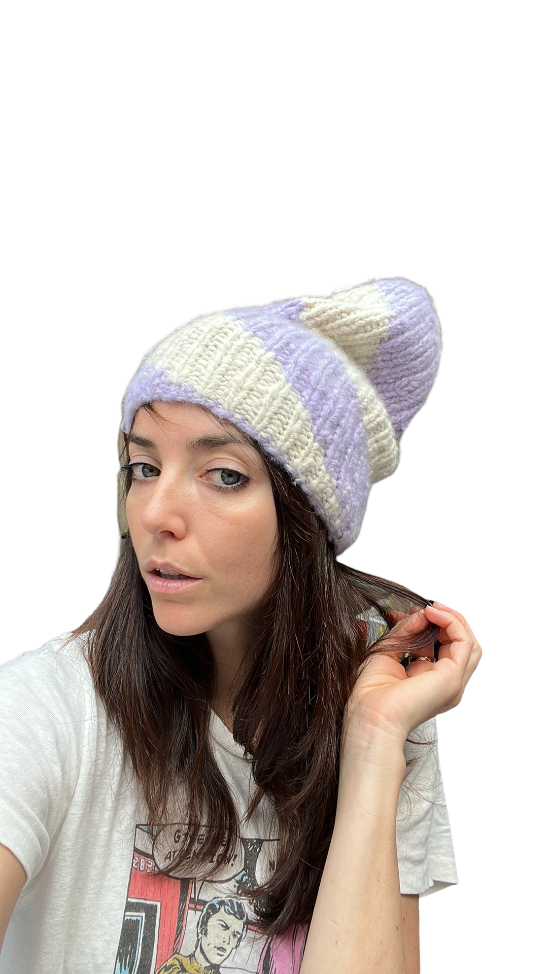 Lavender and Cream Beanie - OS