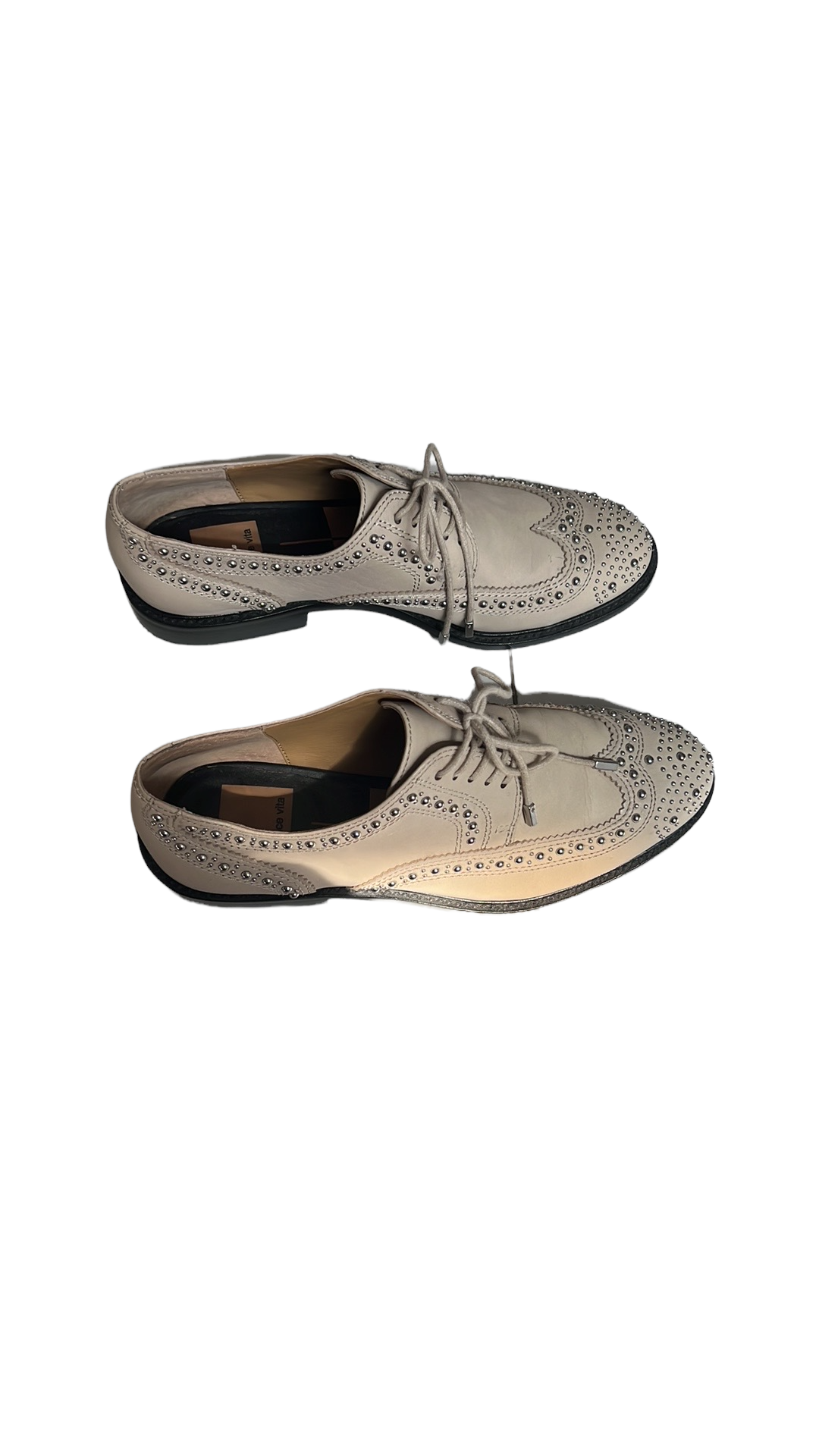 Cream Leather Shoes with Studs - 7