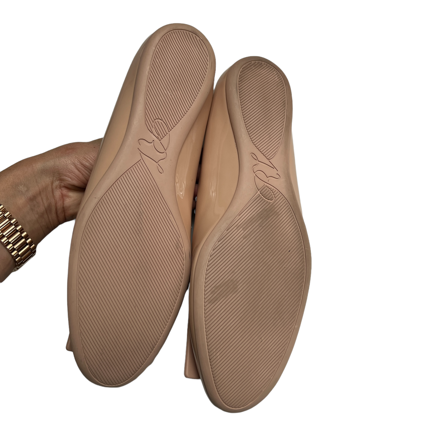 Nude Patent Leather Flats - 10