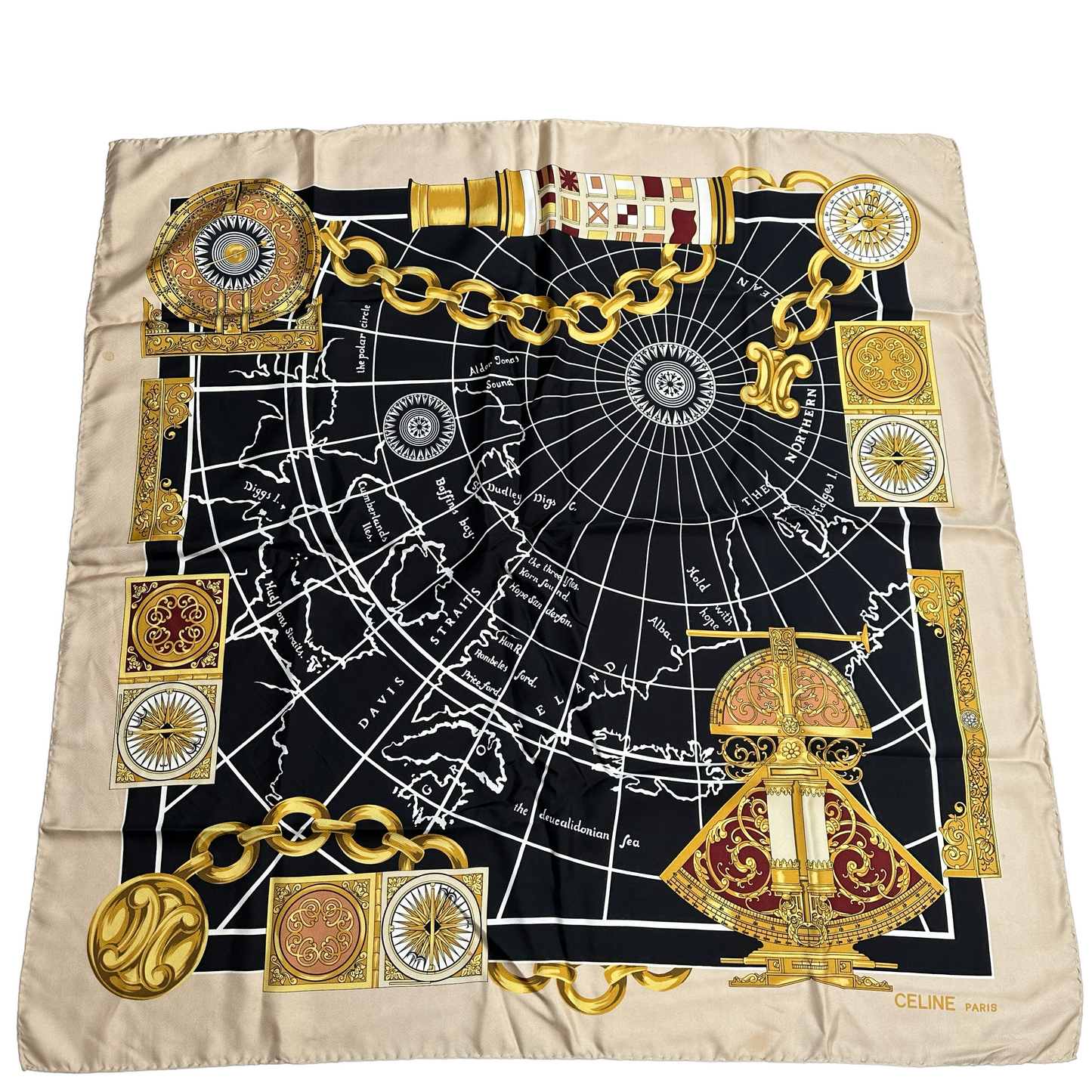 Vintage Silk Cream & Black Scarf