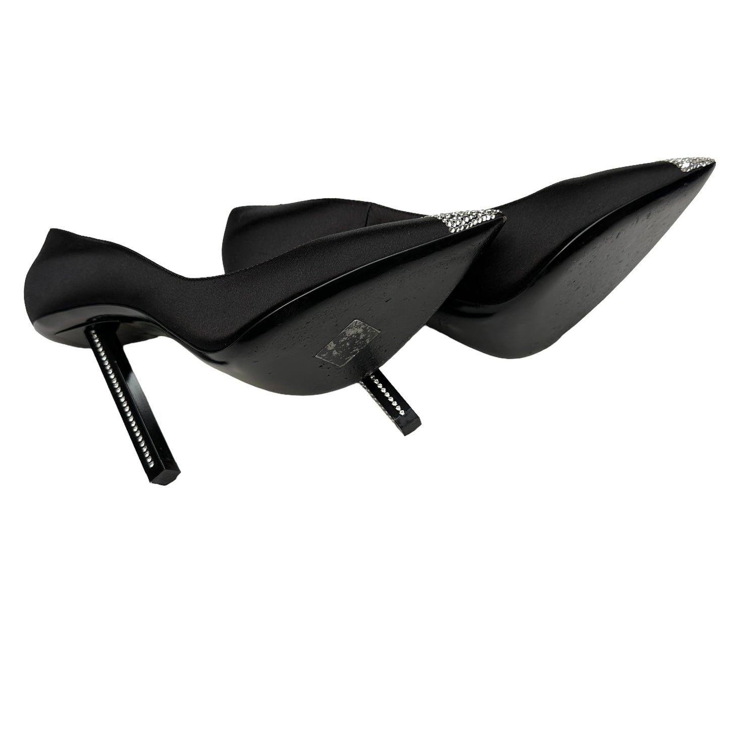 Black Satin & Crystals Heels - 8