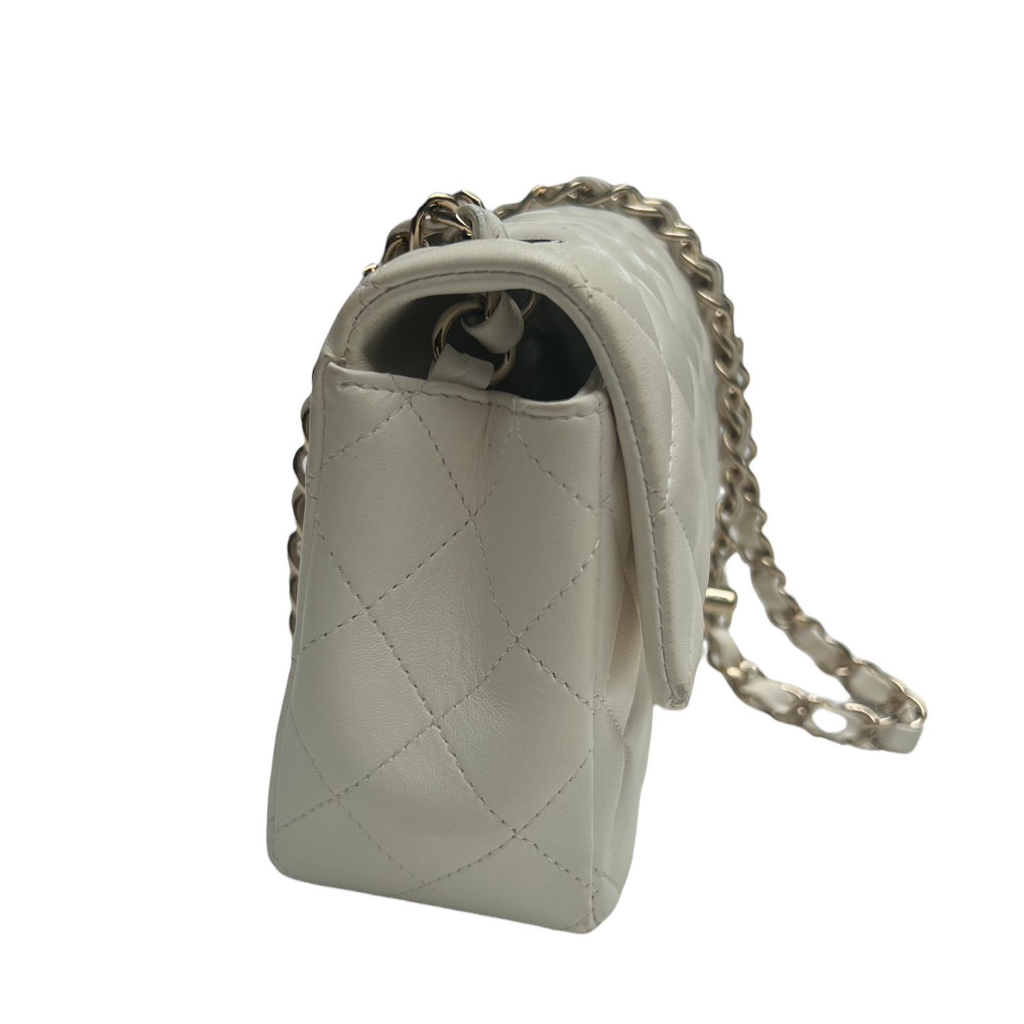 2021 White Leather Classic Mini Flap