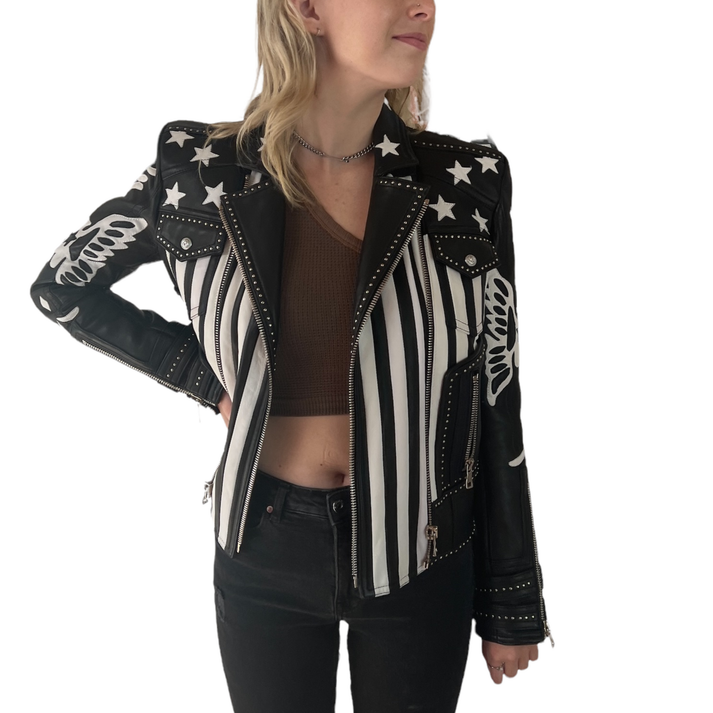 Black & White Leather Jacket - S