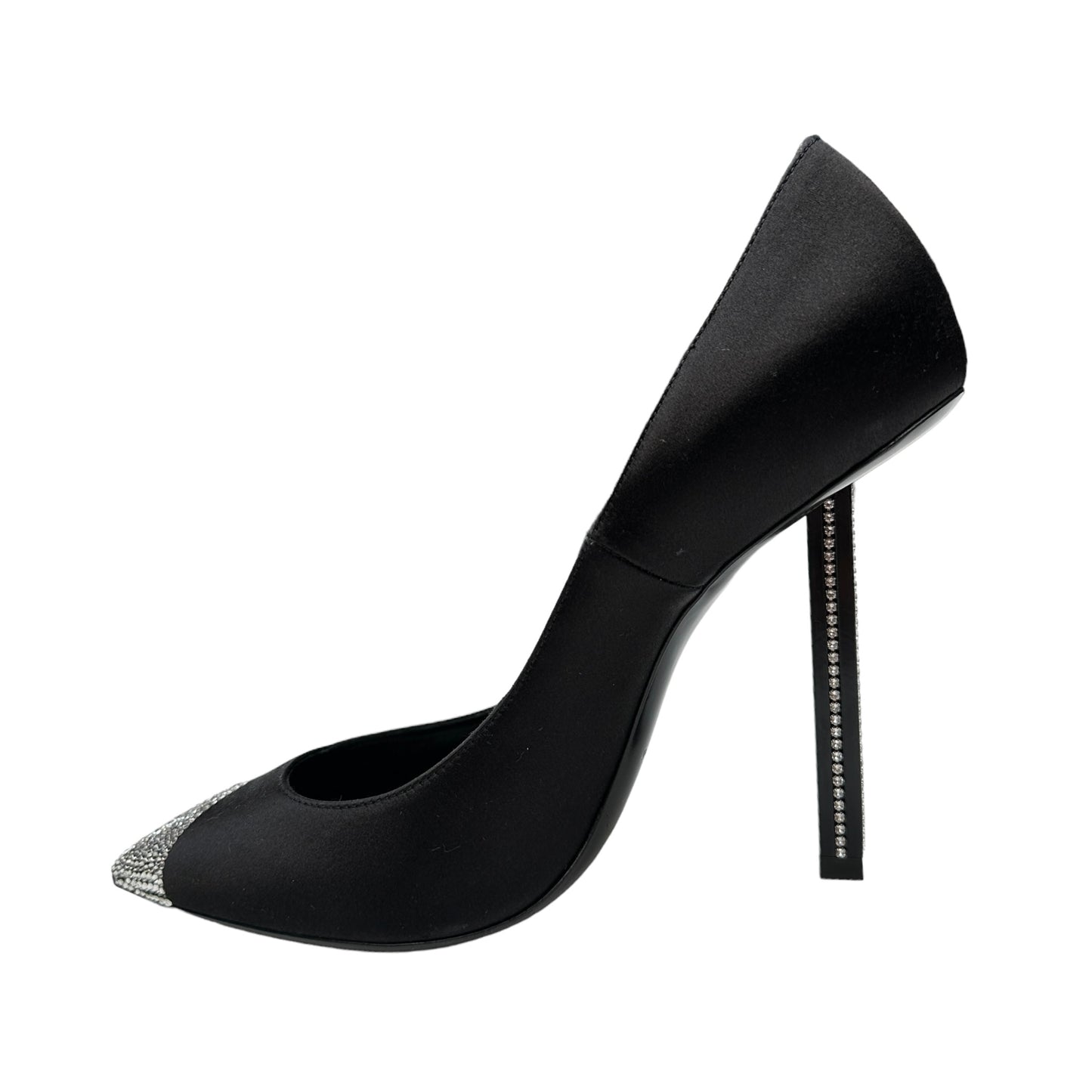 Black Satin & Crystals Heels - 8
