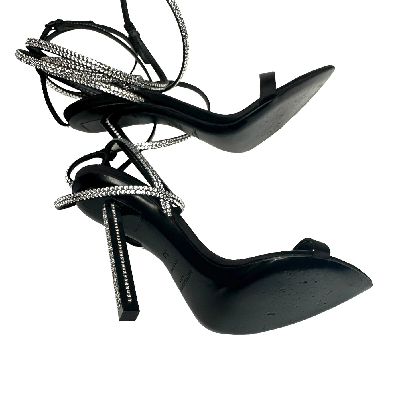 Black Satin & Crystals Heels - 8