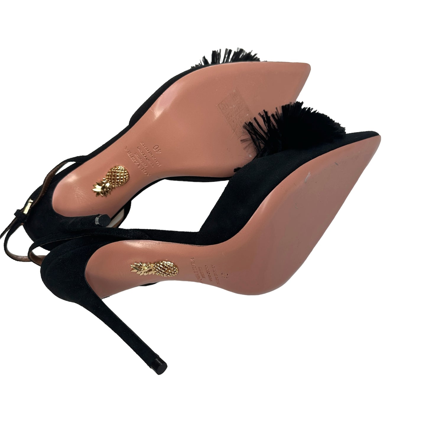 Black Suede Heels w/Pom Poms - 10