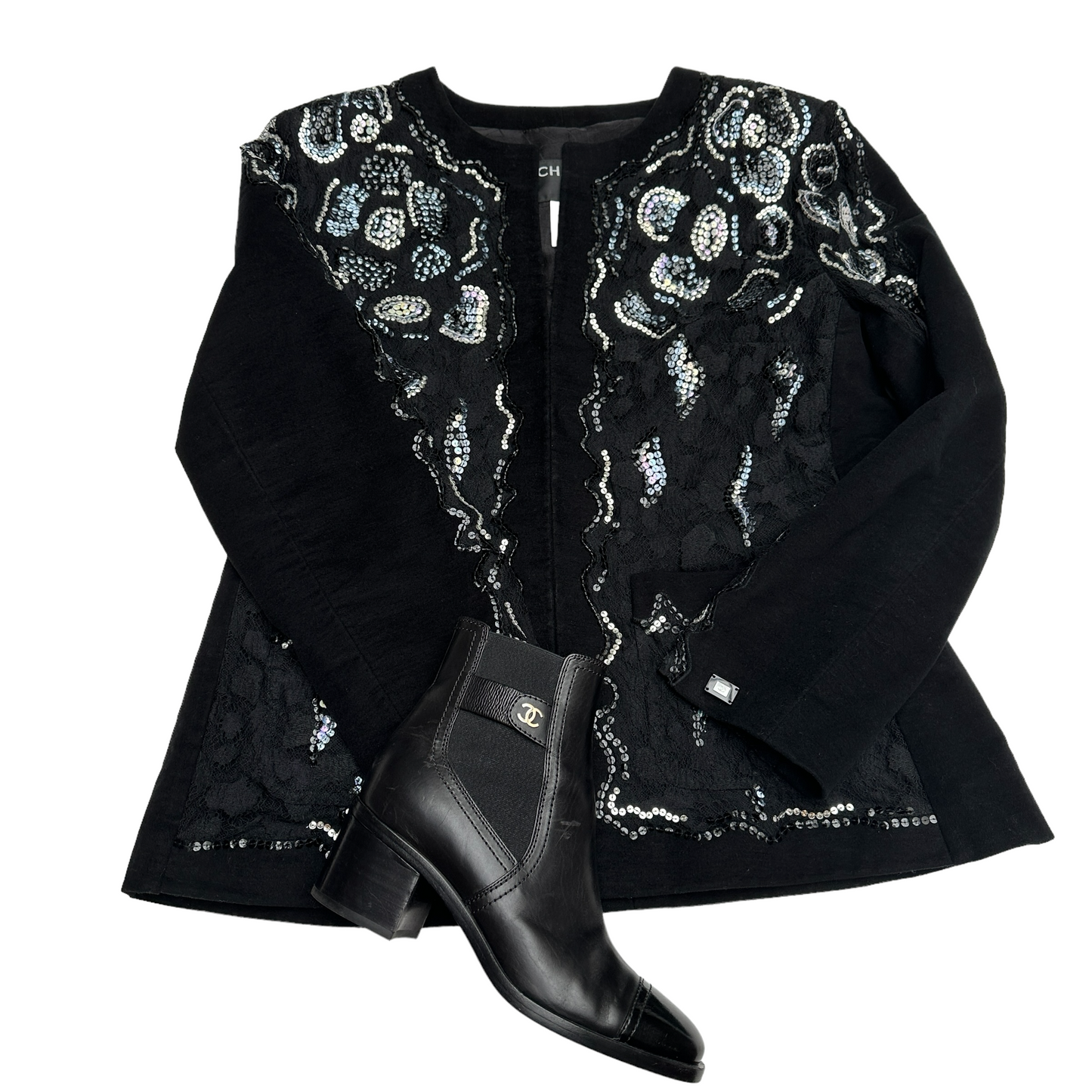Black Sequins & Lace Blazer - M