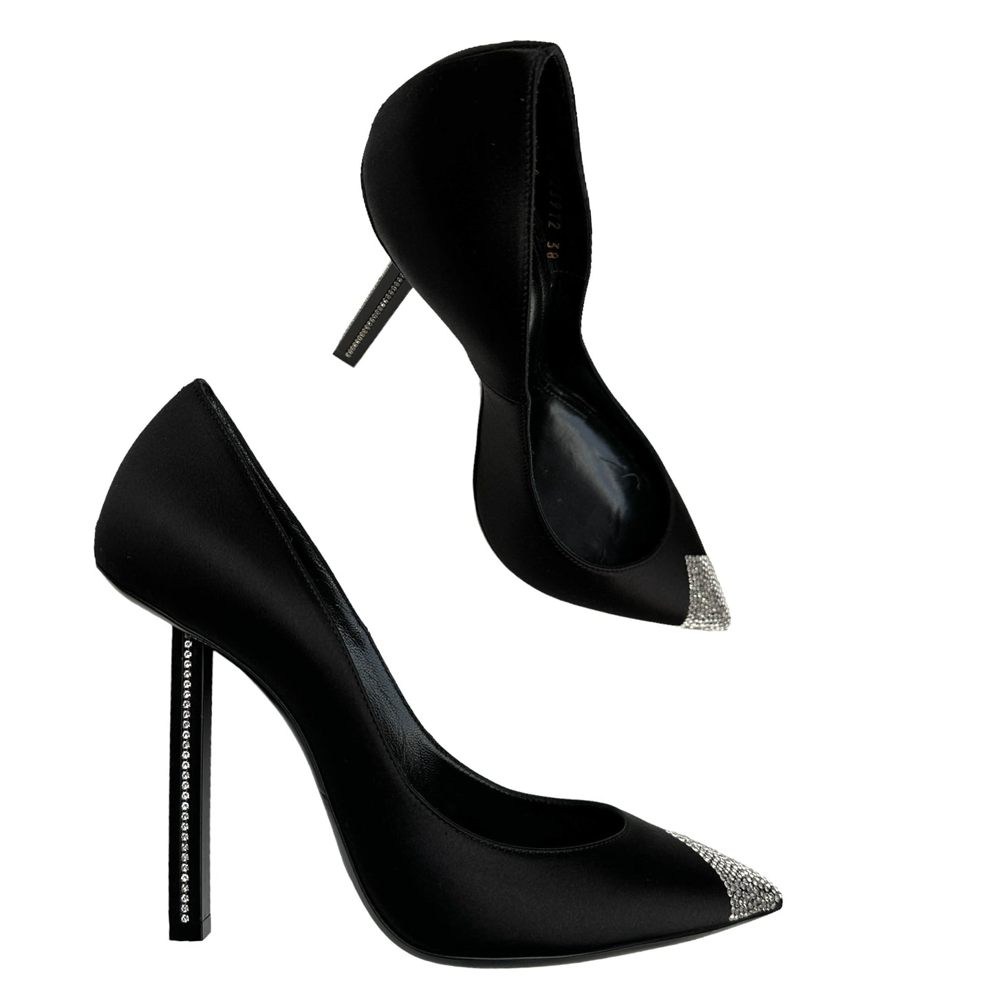 Black Satin & Crystals Heels - 8
