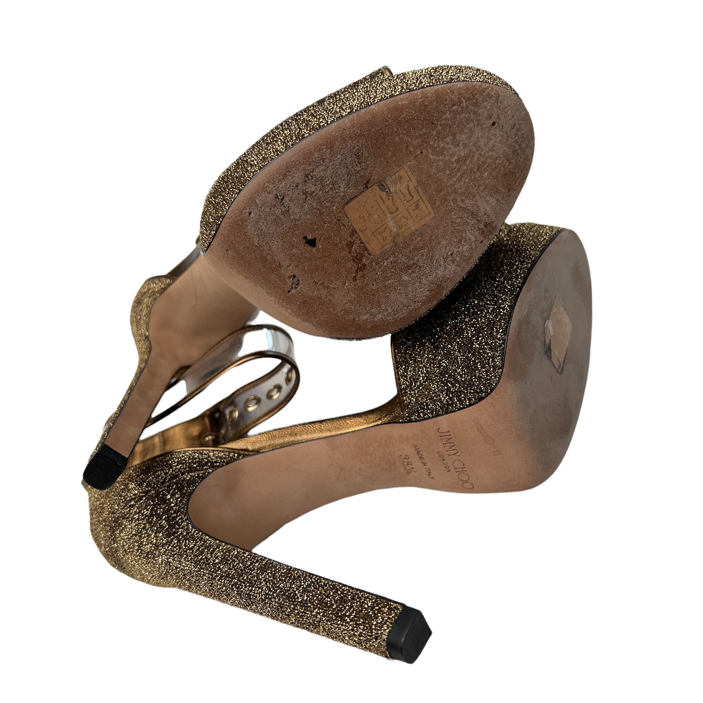 Shiny Gold Canvas and Leather Heels - 8.5