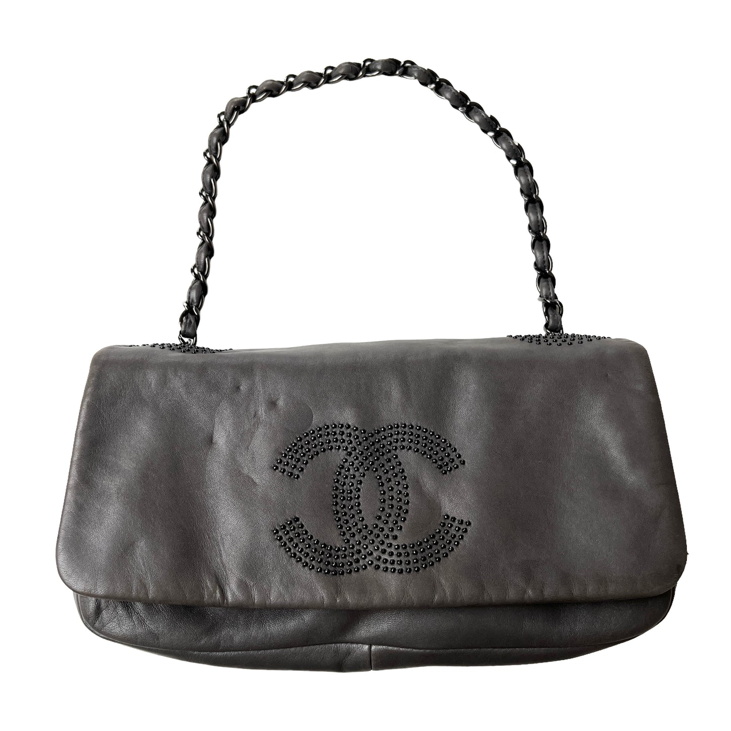 Grey Studded CC Shoulder Flap